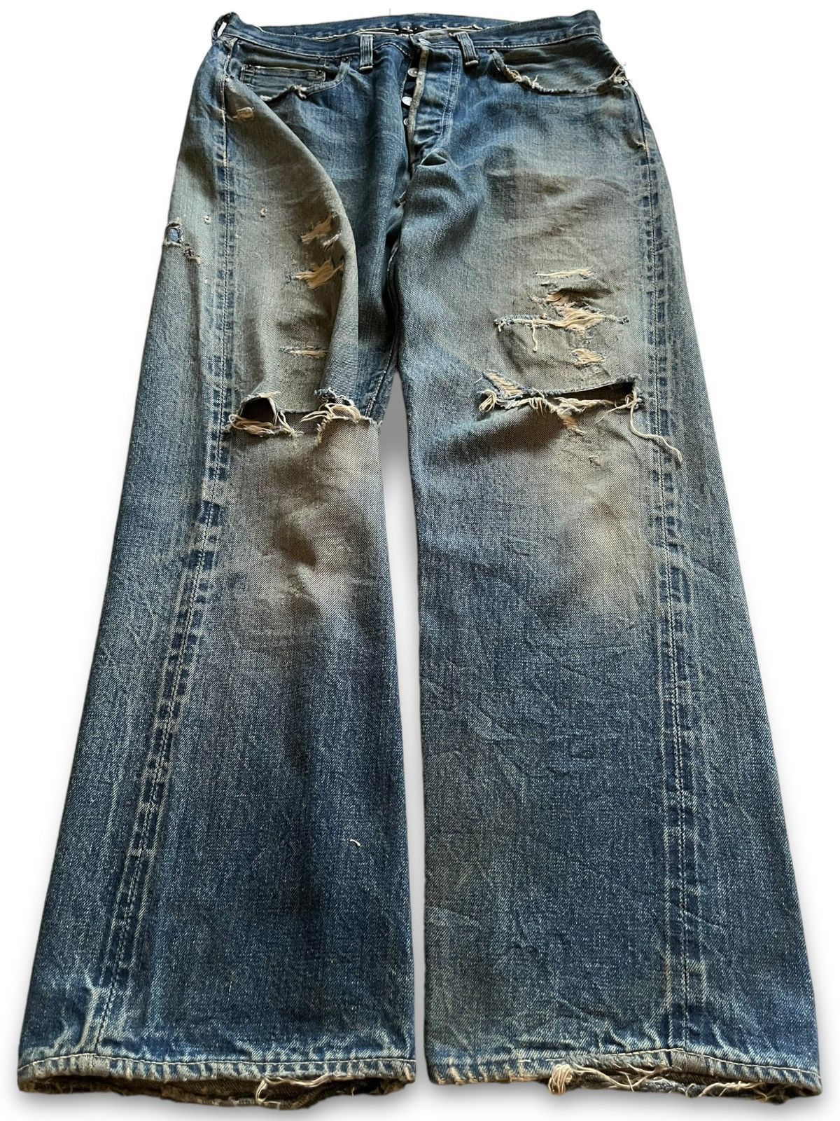 Levi's Vintage 50s Levis 501 Selvedge Big E Loose Jeans Button W Size US 31 - 4 Thumbnail