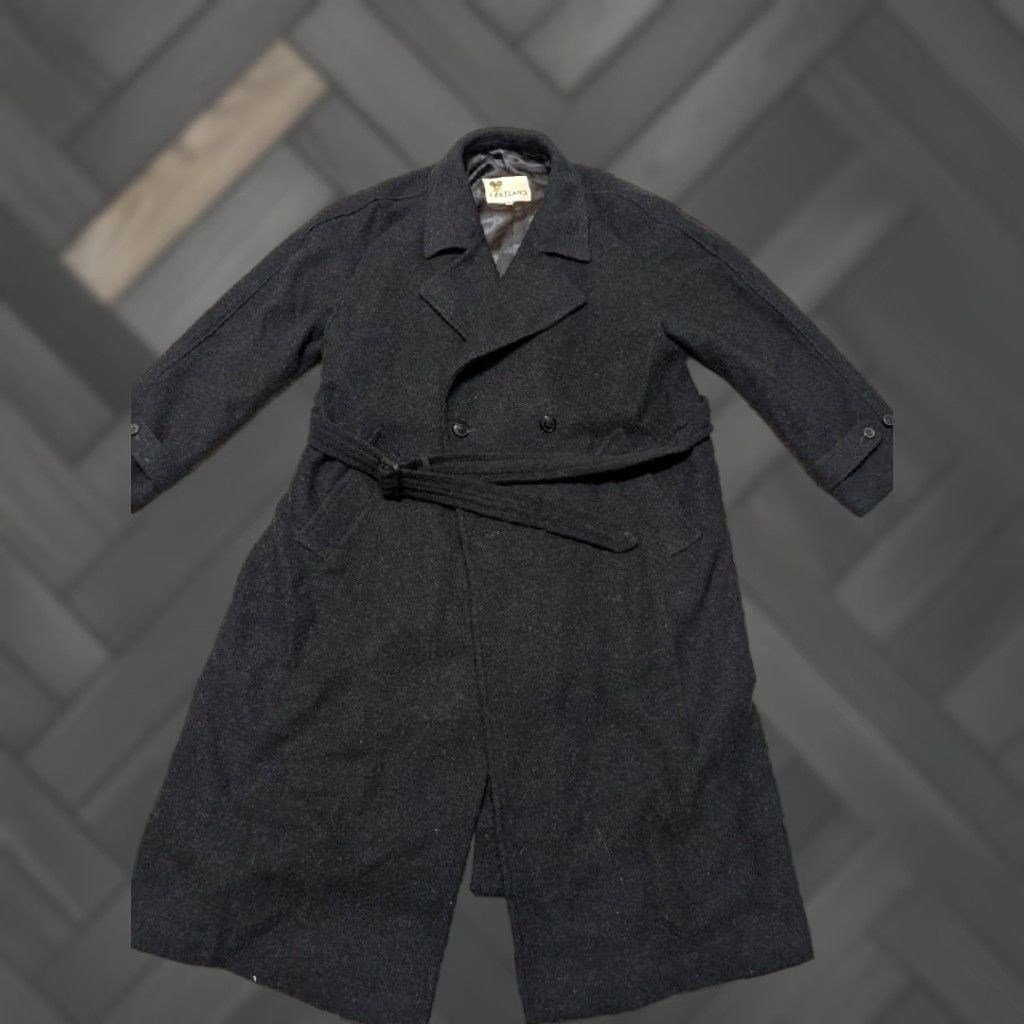Vintage VINTAGE Lakeland overcoat XL Belted Wool Black Coat Men 46 51" length 37" arms Trench Long Belted Size US XL / EU 56 / 4 - 1 Thumbnail