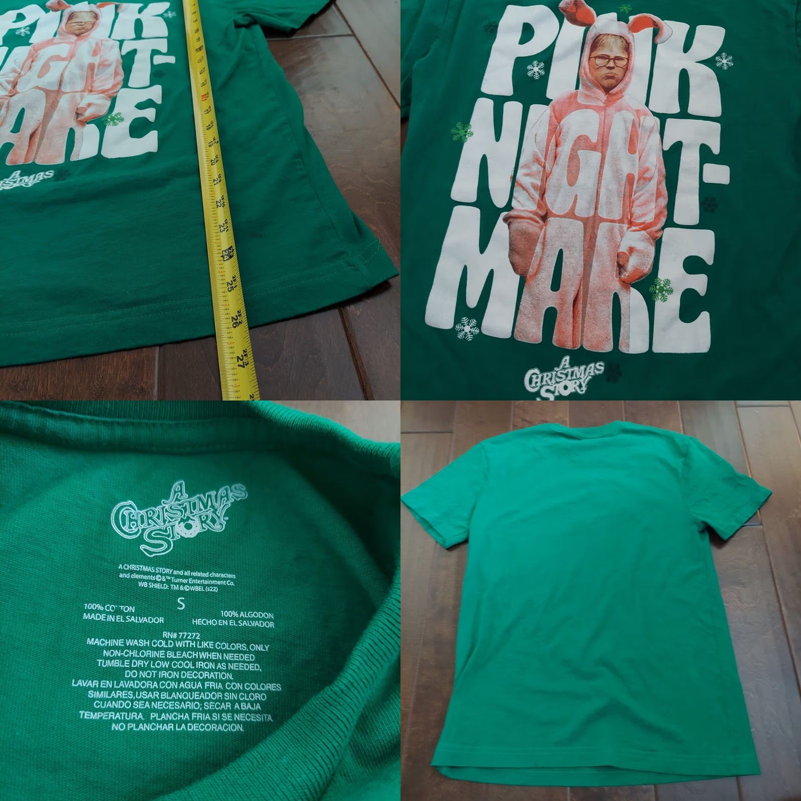 Vintage A Christmas Story T-Shirt Christmas Bunny Rabbit Graphic Print Crew Neck Short Sleeve Green 100% Cotton Small Men Size US S / EU 44-46 / 1 - 8 Thumbnail