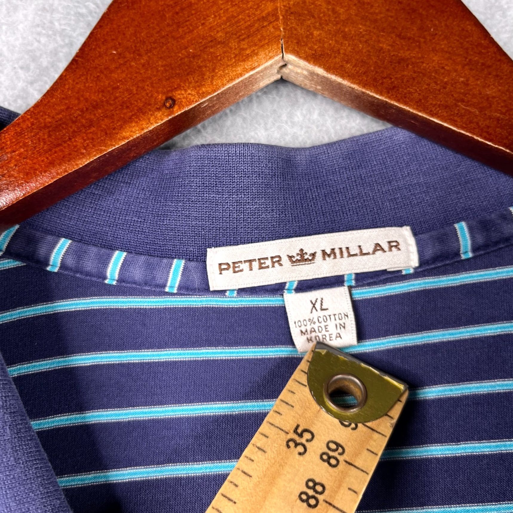 Peter Millar Peter Millar Polo Shirt XL Navy Blue Striped Short Sleeve Collared Button Closure Lightweight Mens Regular Fit Logo Casual Workwear Golf Size US XL / EU 56 / 4 - 4 Thumbnail