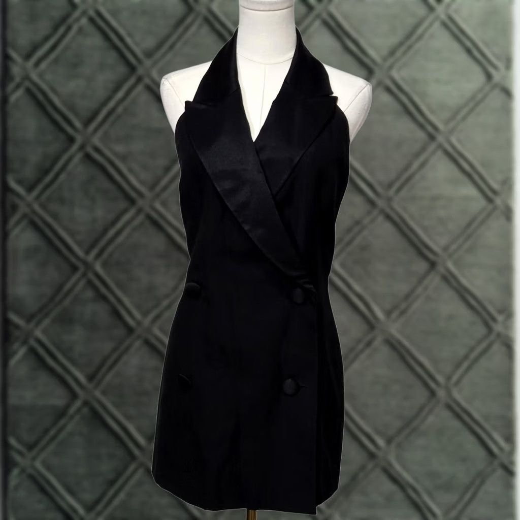 Gillian Dress Womens Black Halter Tuxedo Sheath Mini Cocktail Formal 12