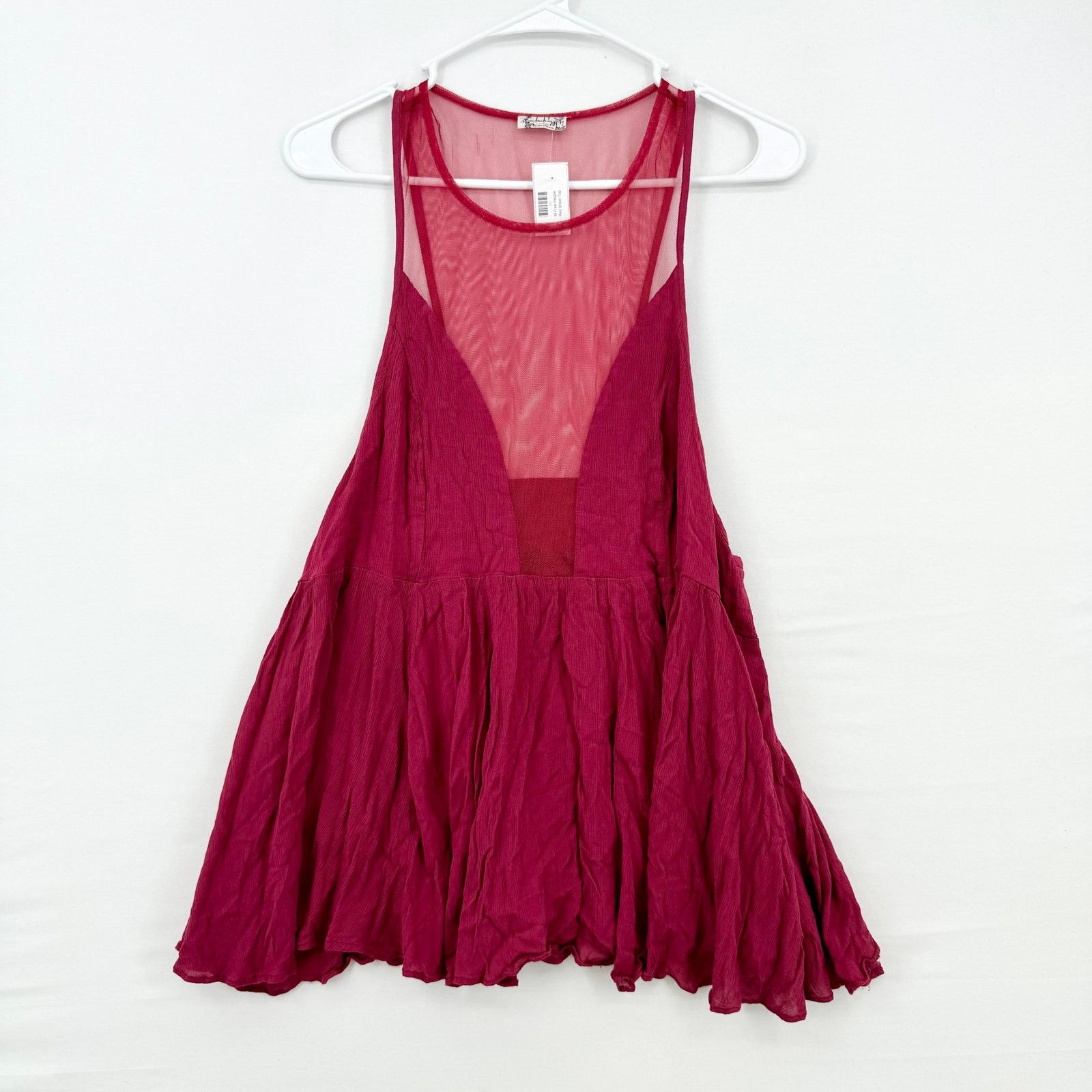 Free People Free People Rasberry Red Mesh Illusion Peplum Blouse Medium Size M / US 6-8 / IT 42-44 - 2 Thumbnail
