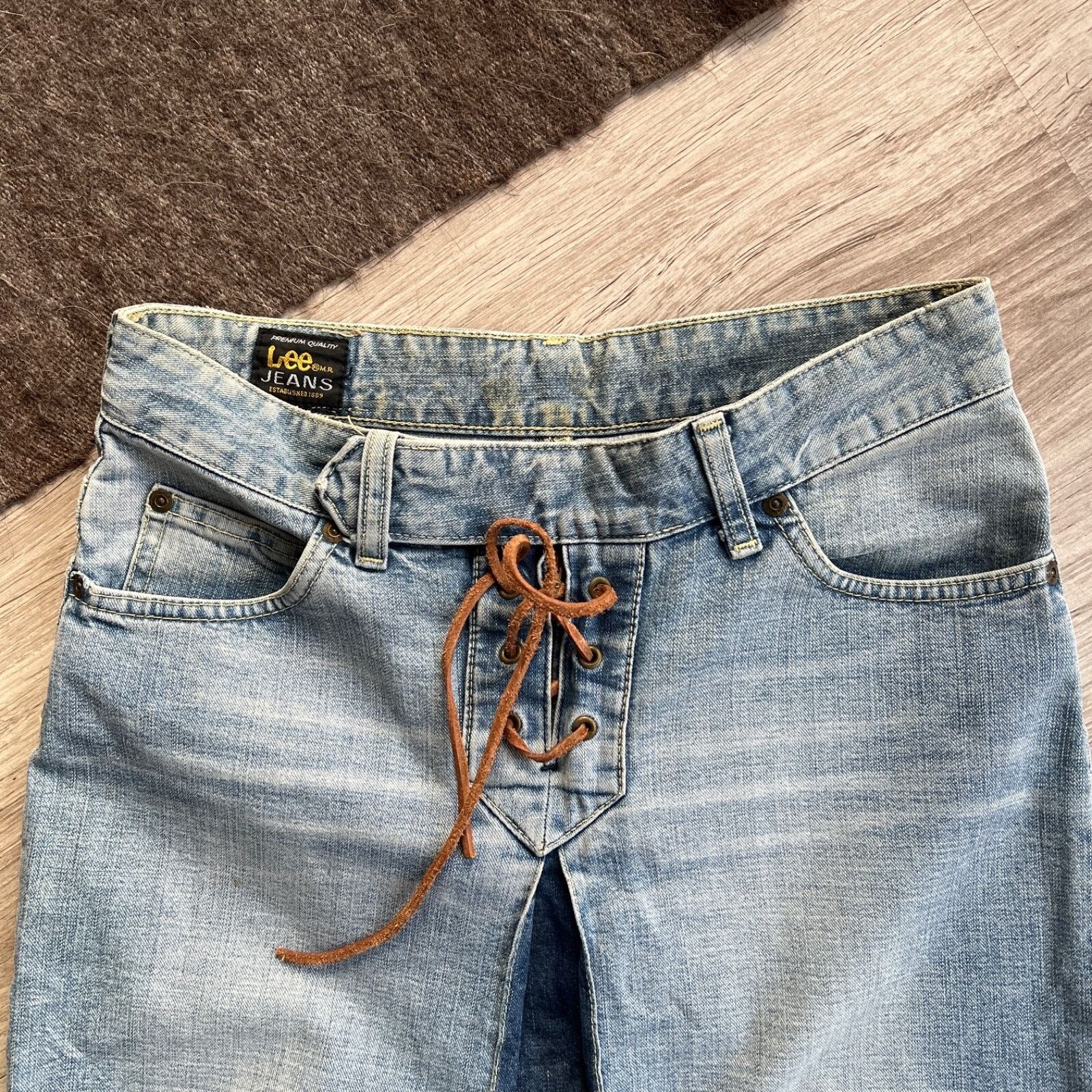 Jean Lee Jeans Vintage Boho Pleat Denim Lace Up Skirt 8926AC Size 30" / US 8 / IT 44 - 3 Thumbnail