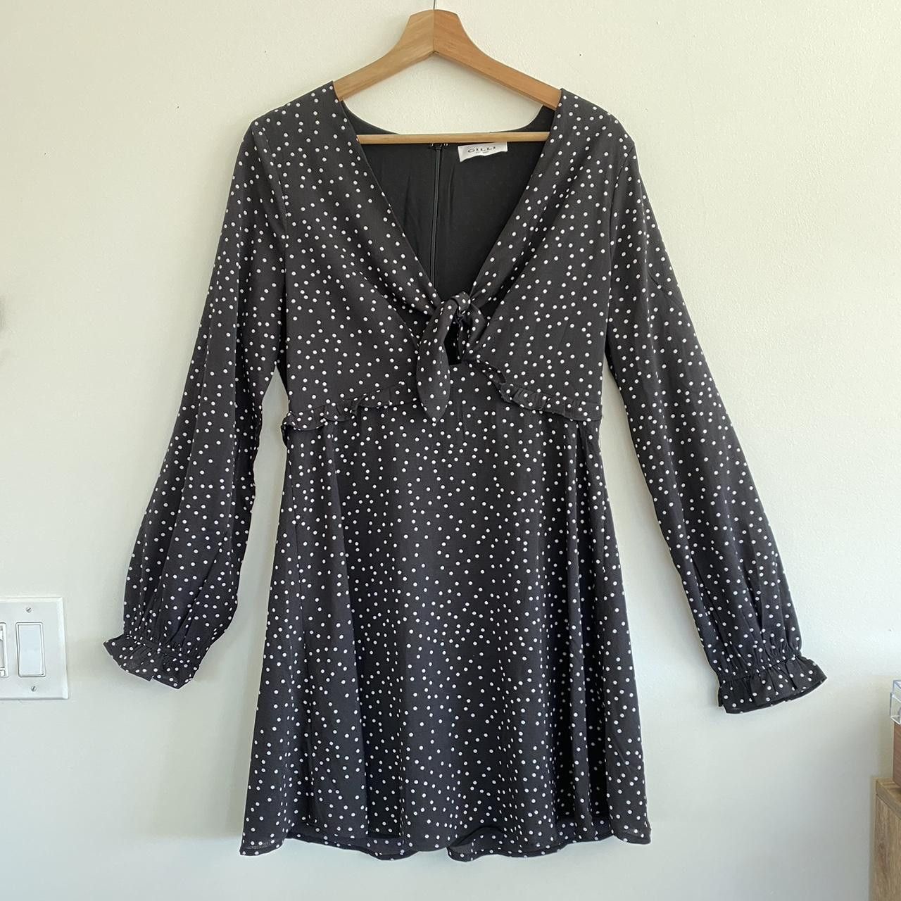 Vintage GOLLI BLACK WHITE POLKA DOT LONG-SLEEVE DRESS SIZE LARGE Size L / US 10 / IT 46 - 3 Thumbnail