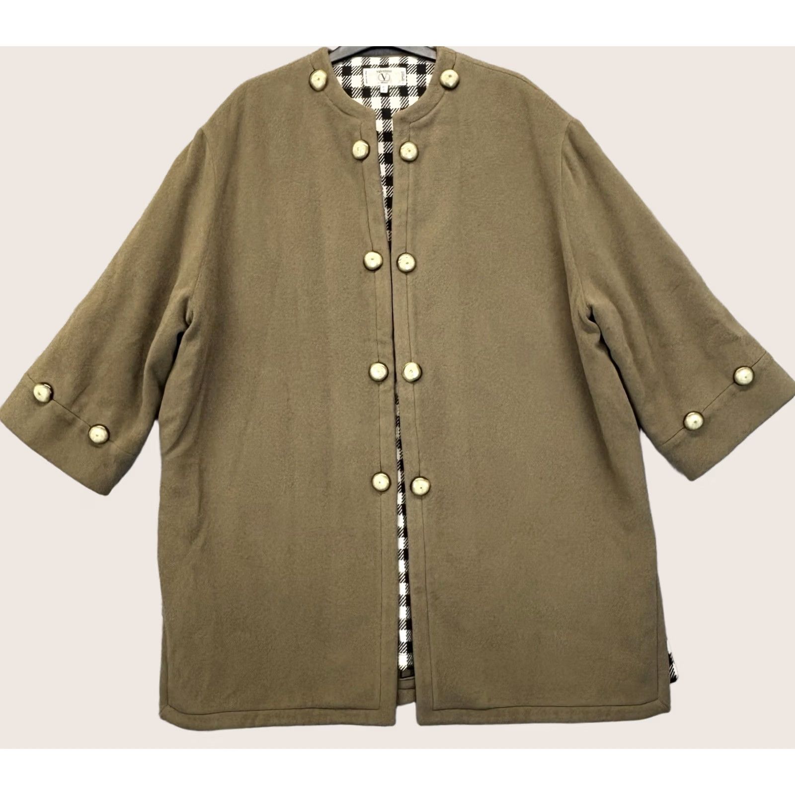 Valentino VINTAGE Valentino Jacket Coat Wool Open Front Khaki Brown UK10 / IT44 3/4 Sleeve Women’s / Mens? (No) Size L / US 10 / IT 46 - 1 Thumbnail