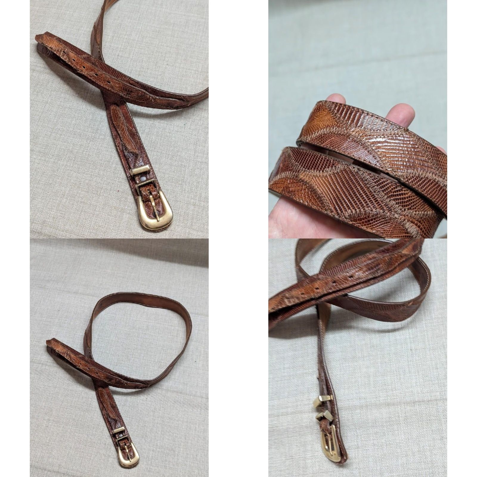 Vintage VINTAGE Justin belt USA-made Ranger Western Belt, 40, Brown, Genuine Lizard, Buckle, Ranger, Belt, Men Size 40 - 9 Thumbnail