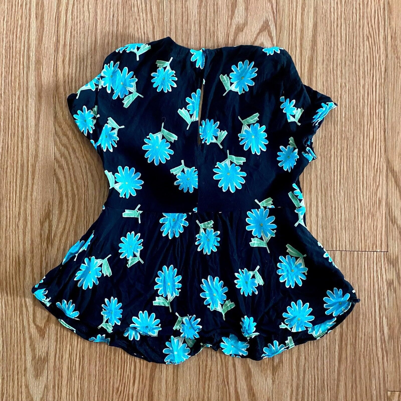 Zara Zara Black Floral Daisy Peplum Blouse Top Womens Small Size S / US 4 / IT 40 - 9 Thumbnail