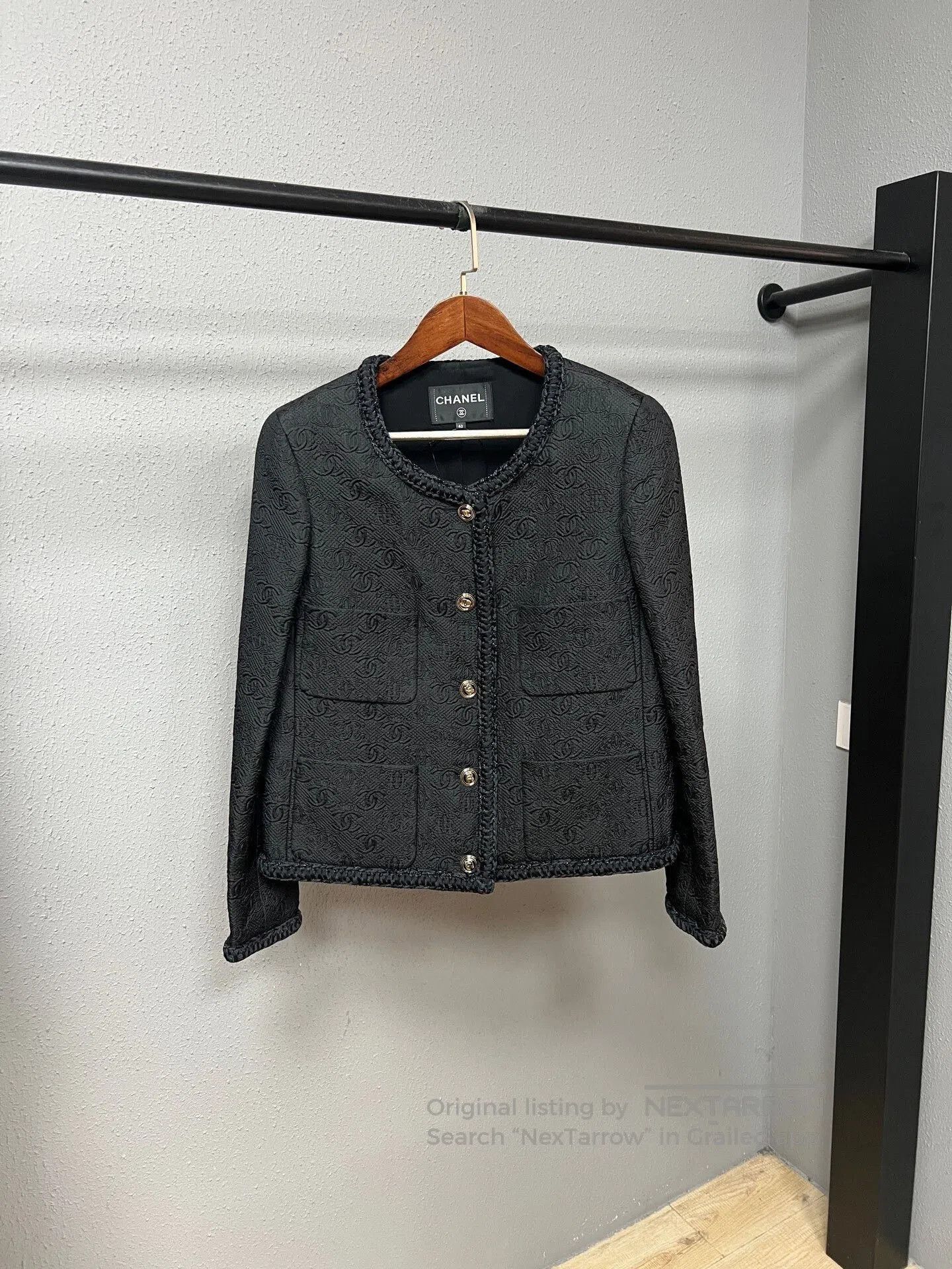Chanel Chanel Black Double C Embossed Jacket. Size L / US 10 / IT 46 - 1 Thumbnail