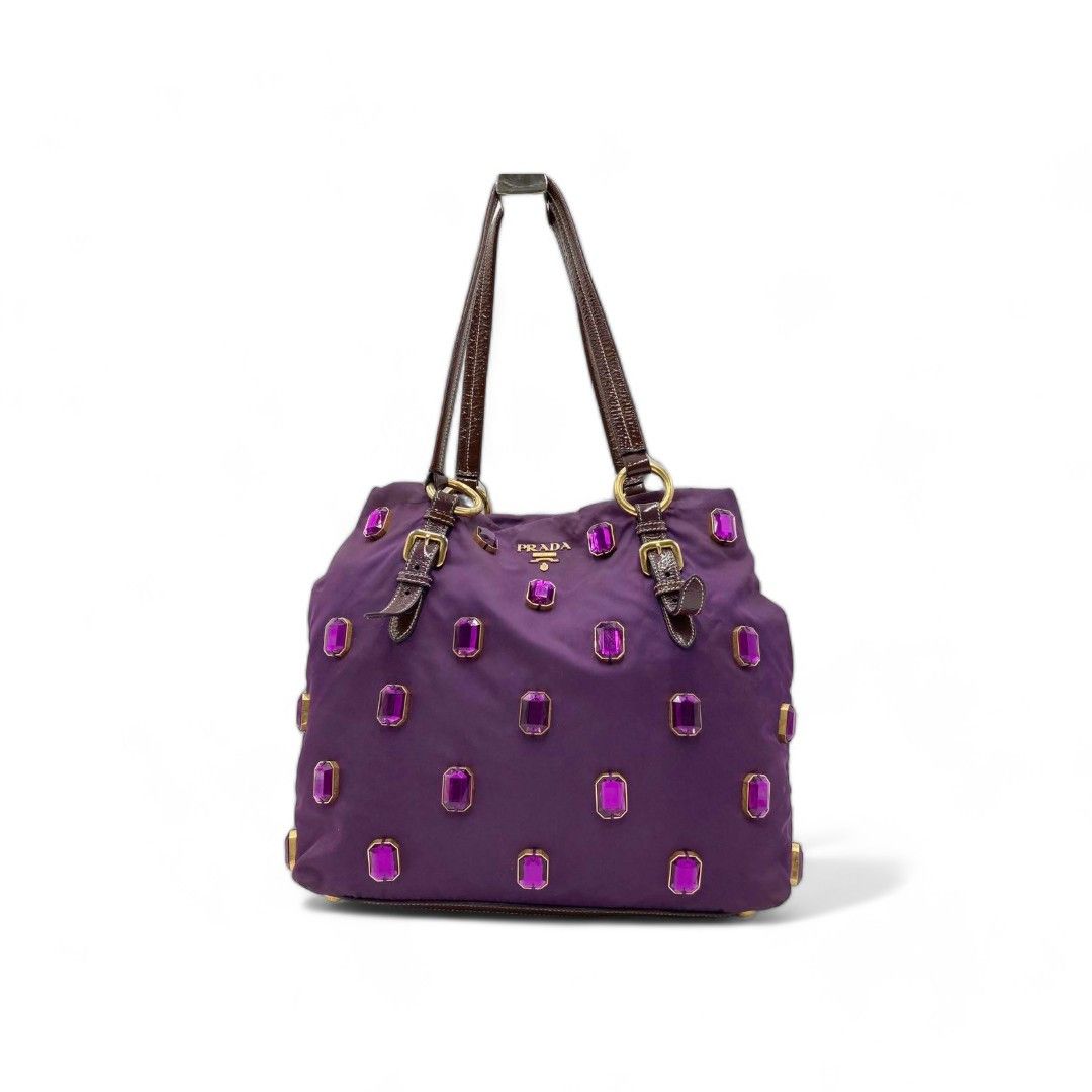 image of Prada - Bijou Tote Bag Nylon Leather Pink Purple Pocono, Women's