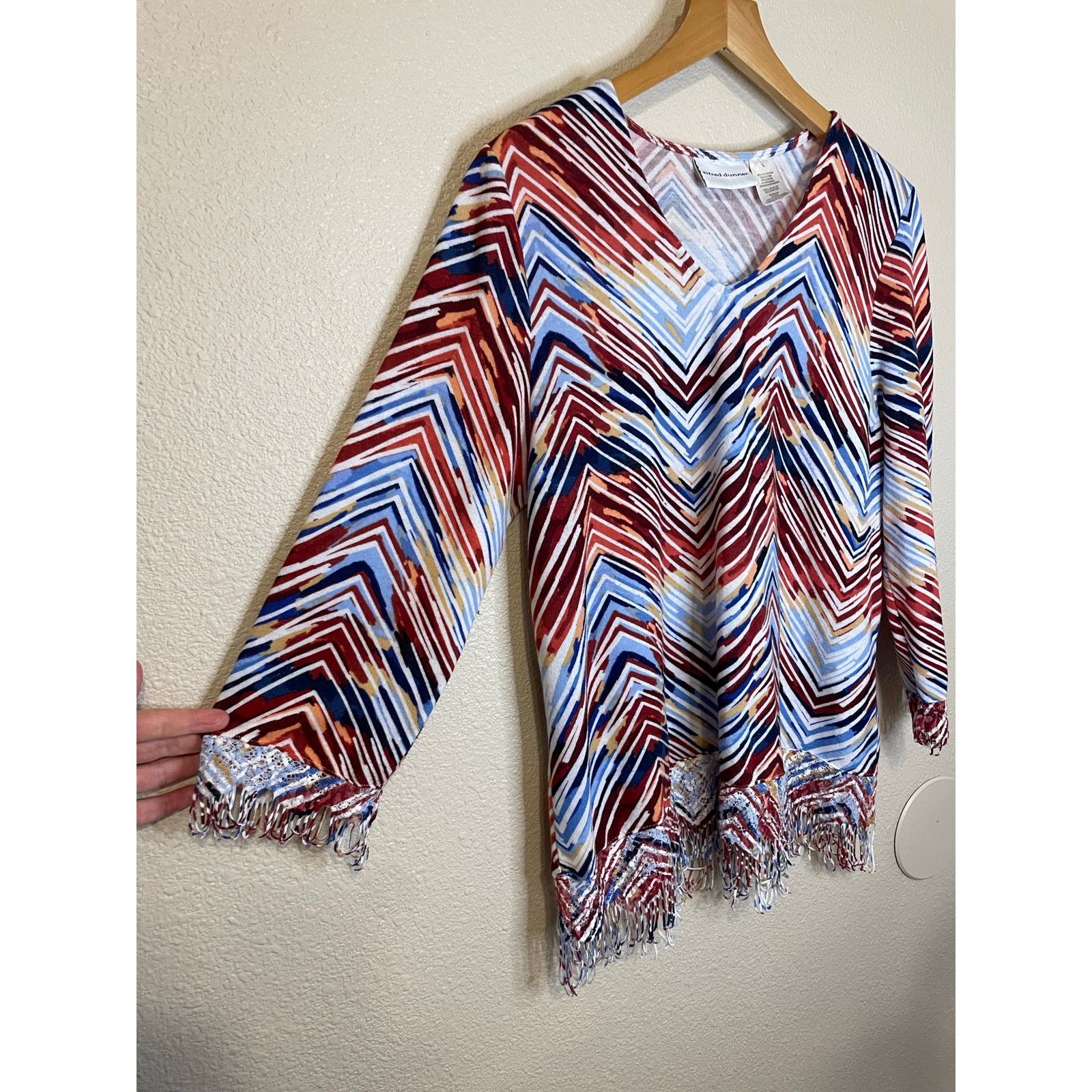 Other Alfred Dunner Boho Zig Zag Multicolor Fringe Blouse Large Size L / US 10 / IT 46 - 3 Thumbnail