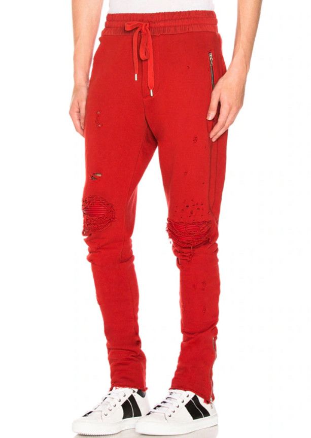 Amiri AMIRI MX1 Red Destroyed Leather Panel Cotton Sweatpants Size US 36 / EU 52 - 1 Thumbnail