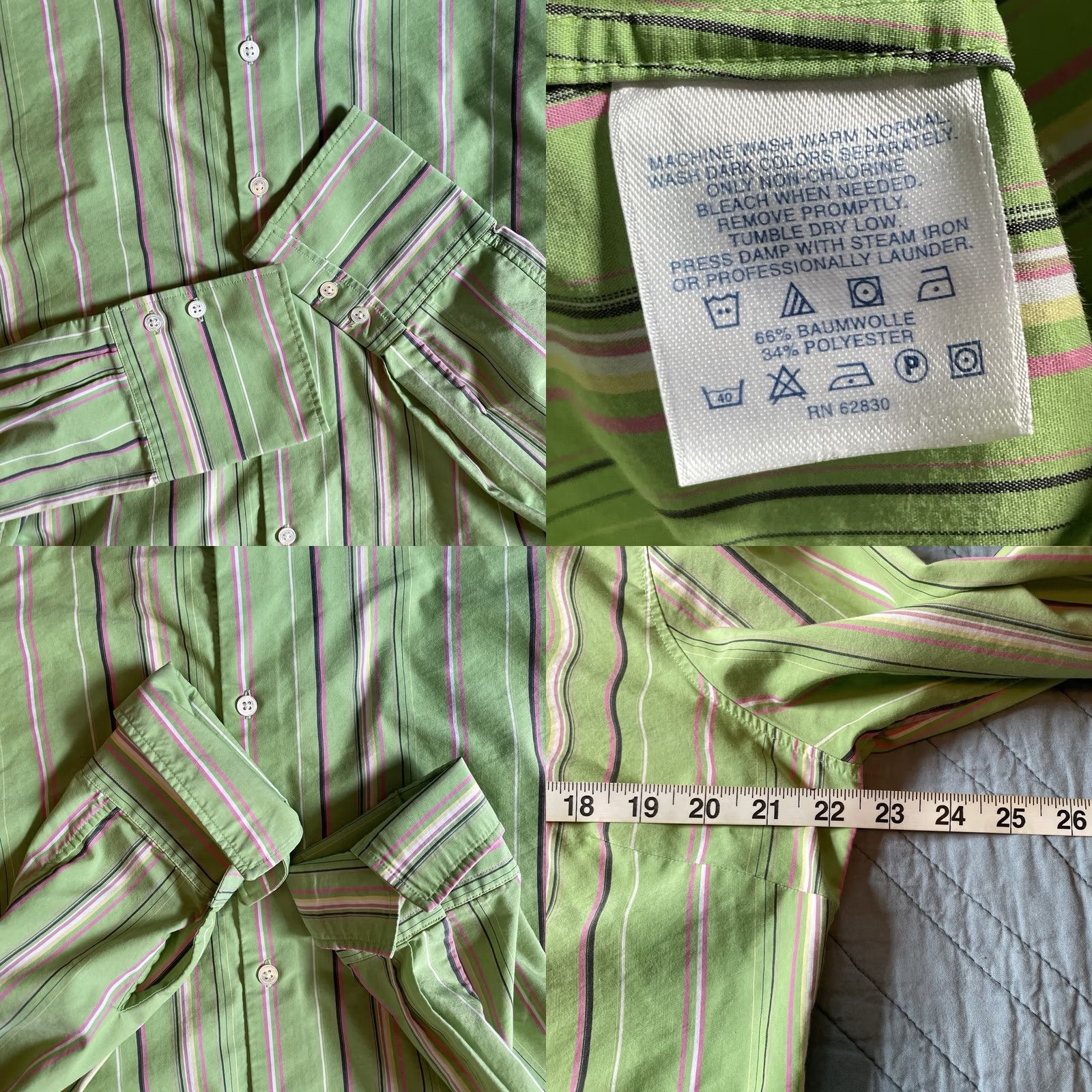 Lands' End Lands' End Women’s Blouse Sz 16 Green Stripe Classic Button Up Preppy Shirt Womens Long Sleeve Cotton Size XXL / US 16-18 / IT 52-54 - 8 Thumbnail