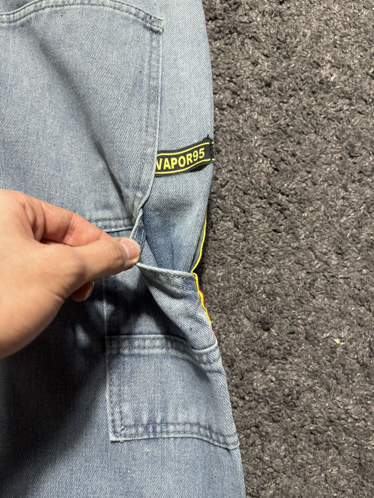 Jean × Vintage Vintage streetwear wide leg rare yellow blue baggy jeans Size US 33 - 18 Thumbnail