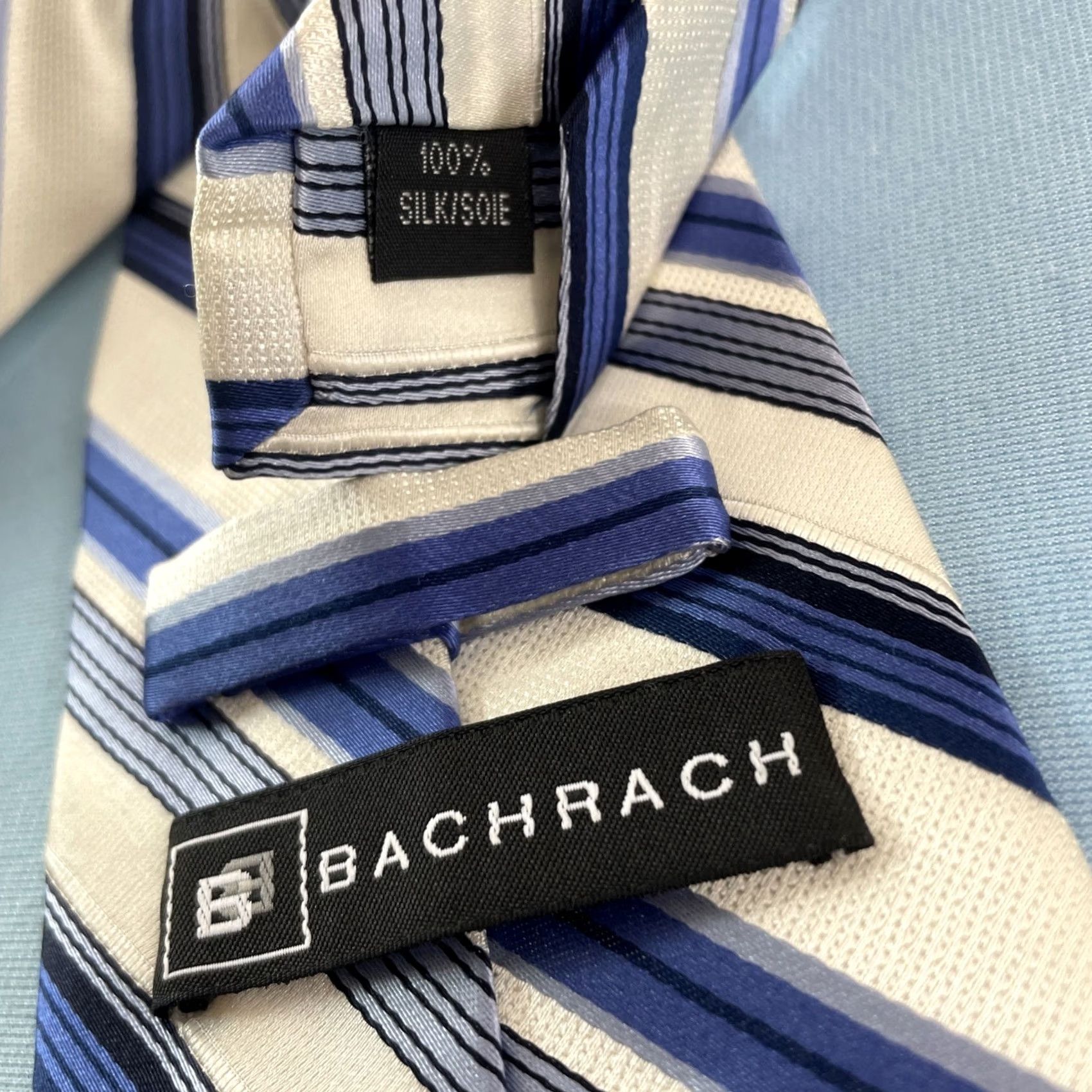 Vintage VINTAGE Bachrach All Silk Tie Repp Tie Striped Necktie Blue White Exec Power Tie 4x61 Cap­sule Wide Necktie Mens Silk Tie Size ONE SIZE - 5 Thumbnail