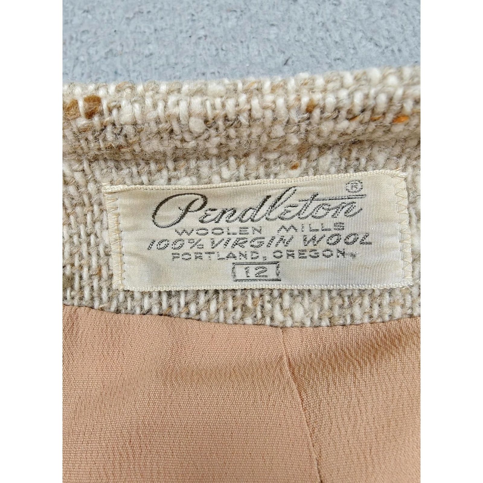 Pendleton VINTAGE Pendleton Blazer Womens 12 Beige 100% Wool Tweed Fringe Collarless Size XL / US 12-14 / IT 48-50 - 4 Thumbnail