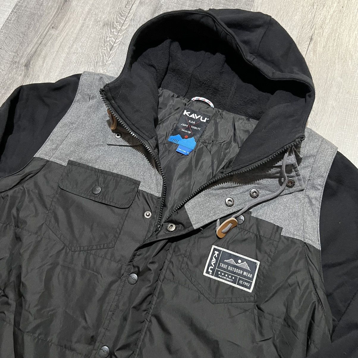 KAVU Kavu Hybrid Puffer Two Tone Black/Grey Outdoor Hooded Jacket Size US M / EU 48-50 / 2 - 2 Thumbnail
