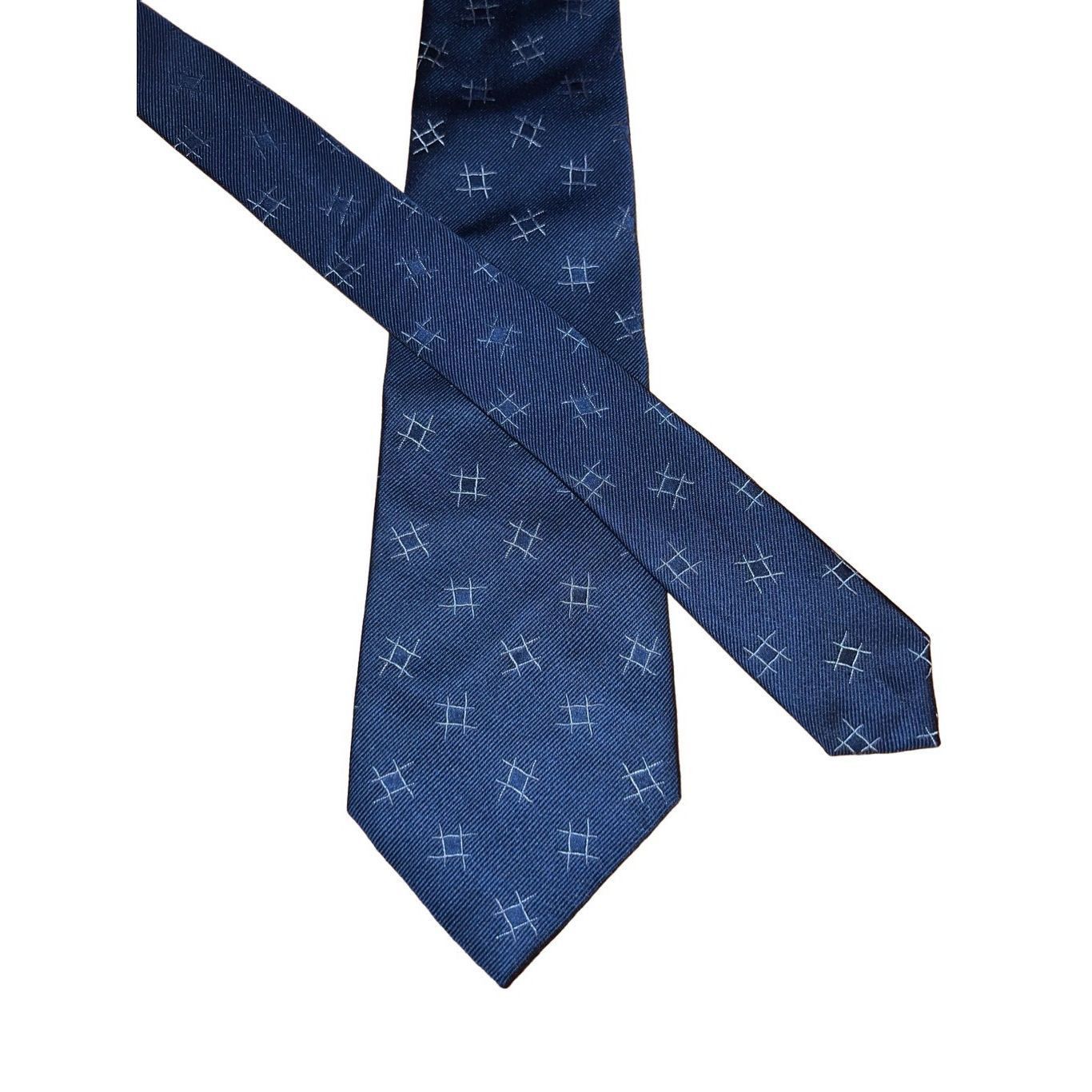 Paul Stuart Paul Stuart Navy Tick Tack Toe Print 100% Silk Handmade Neck Size ONE SIZE - 1 Thumbnail