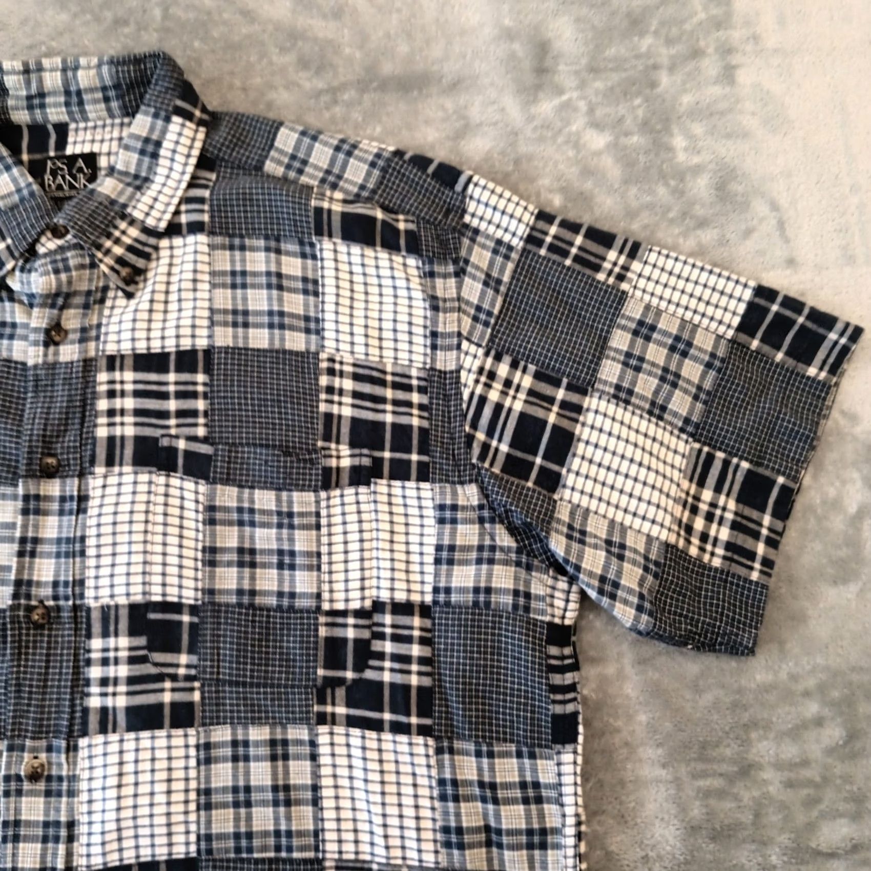 Jos. A. Bank Jos. A. Bank Shirt Mens XL Blue Patchwork Plaid Short Sleeve Button-Down Cotton Size US XL / EU 56 / 4 - 4 Thumbnail