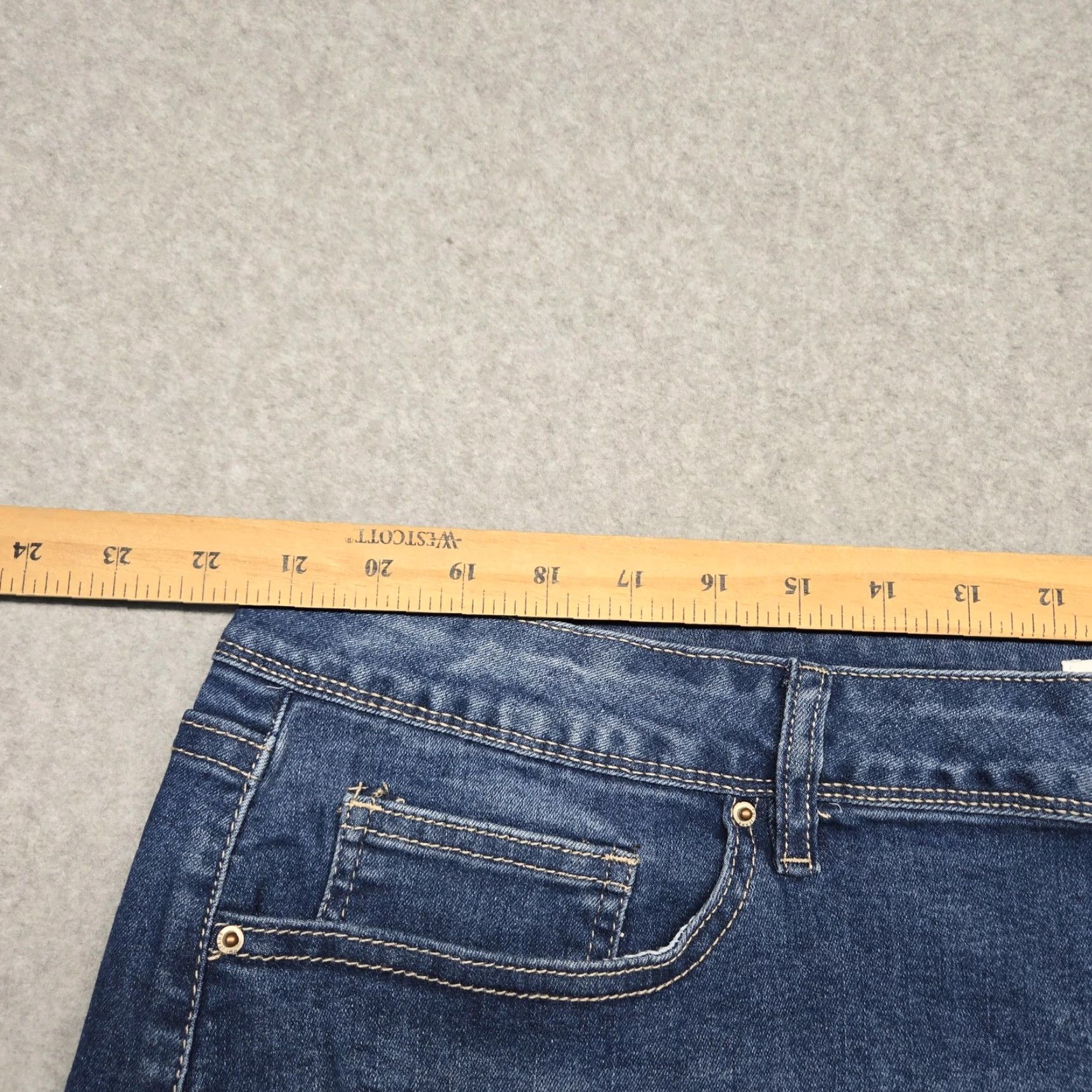 Denime YMI Skirt Womens 20 Blue Stretch Denim Distressed Frayed Hem Front Slit NWT Size 42" / US 20 - 5 Thumbnail