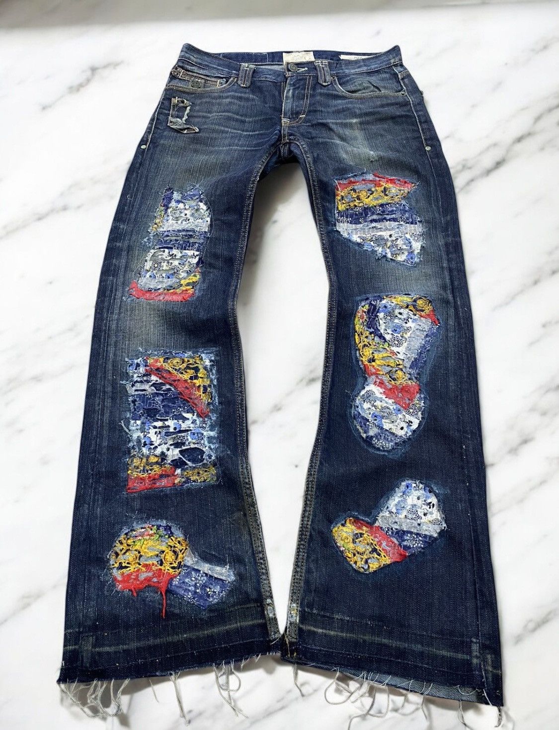 Hysteric Glamour × Japanese Brand Flare Traveniti Japan Uruboro Distress Stich Denim Patchwork Size US 32 / EU 48 - 1 Thumbnail
