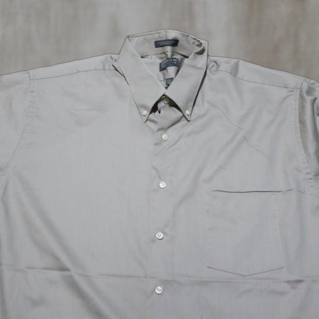 Arrow Arrow Shirt Men 17.5 34/35 Brown Button-Down Long Sleeve Casual Formal Business Solid 47 Chest USA Bradstreet Size 46R - 1 Thumbnail