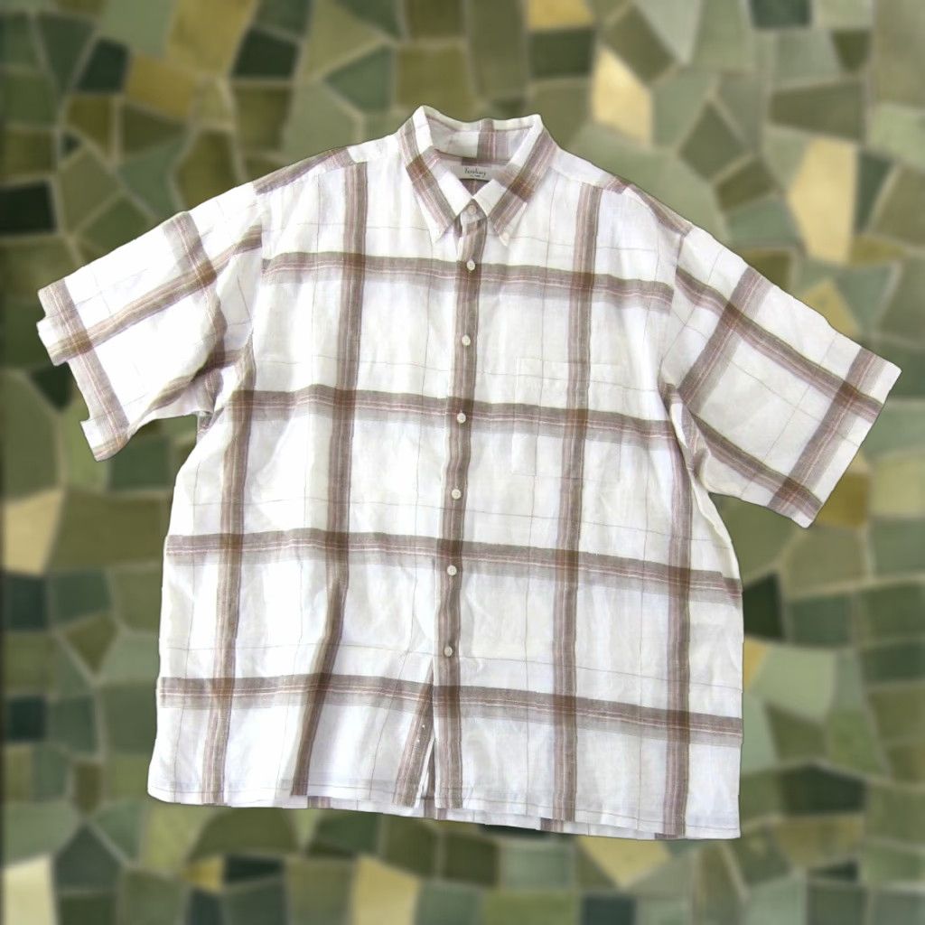 Vintage Turnbury Shirt XL 100% Linen Plaid Short Sleeve Collared Button-Up Mens Brown White Orange Plaid Shirt XL Size US XL / EU 56 / 4 - 1 Thumbnail
