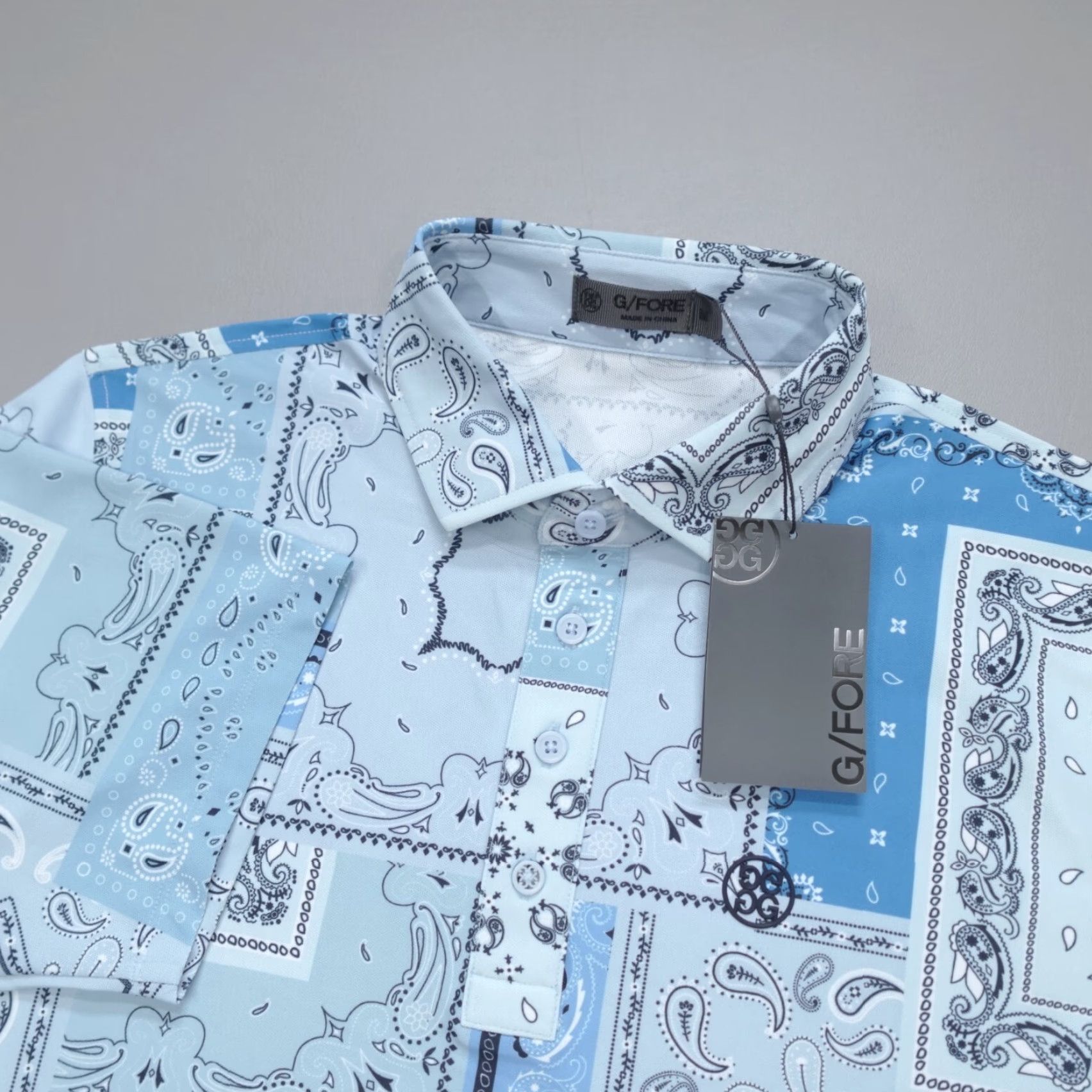 G/FORE G/FORE Polo Shirt Men M Sky Blue Boro Patch Tech Pique All Over Print Golf Polo Size US M / EU 48-50 / 2 - 2 Thumbnail