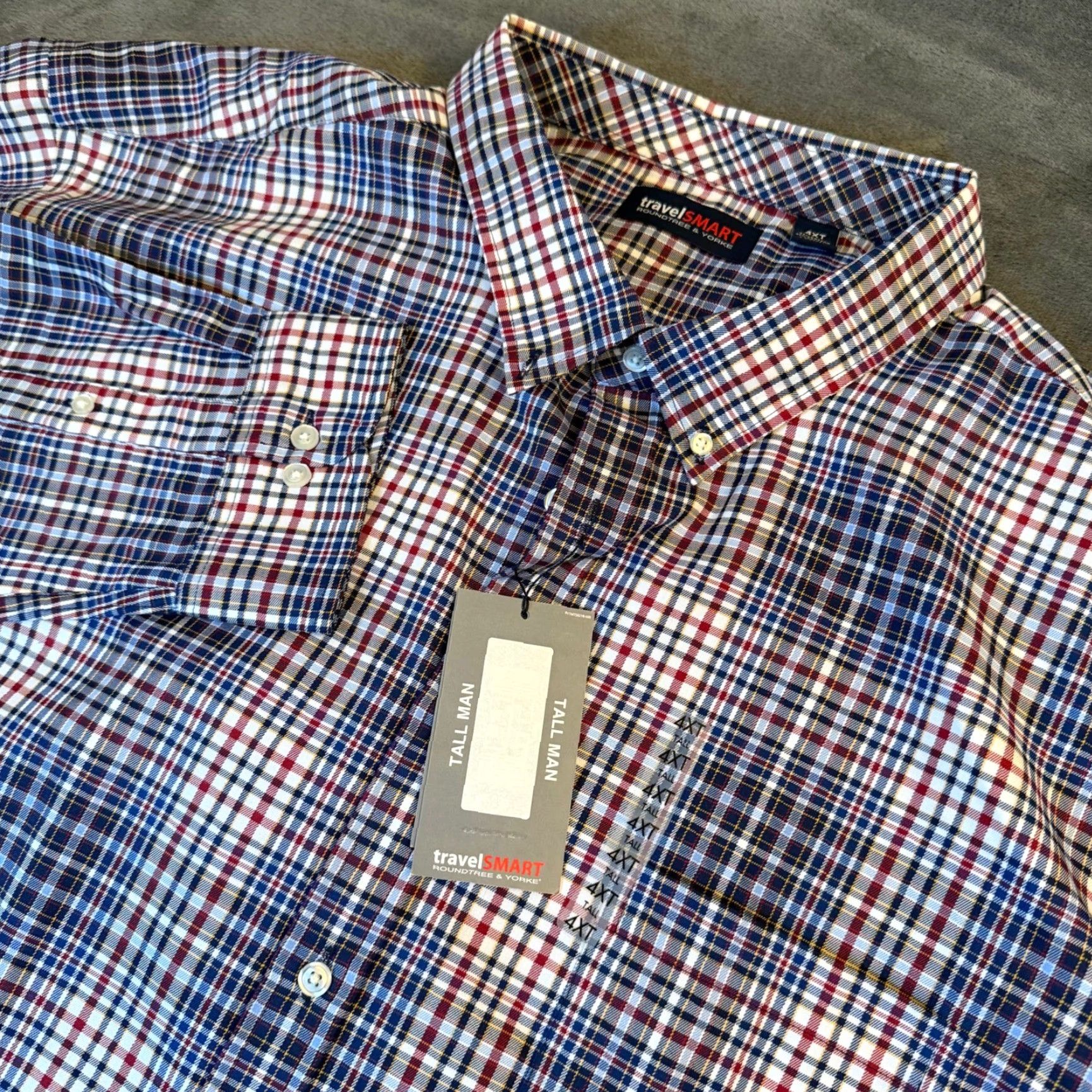 Roundtree & Yorke VINTAGE Roundtree & Yorke Travel Smart Plaid Button Down Shirt Navy Red Mens 4XT NWT Size US XXL / EU 58 / 5 - 2 Thumbnail