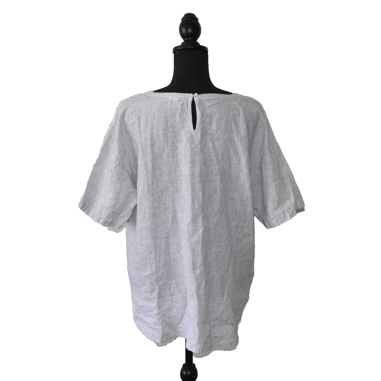 Eileen Fisher EILEEN FISHER White Black Check Org Linen Short Sleeve Top M Size M / US 6-8 / IT 42-44 - 3 Thumbnail