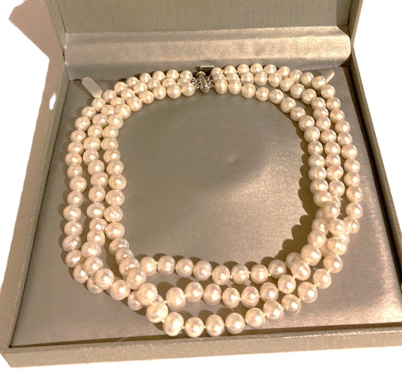 Zales Zales Three-Stranded Cultured Pearl Necklace w/ Silver Clasp Size ONE SIZE - 2 Thumbnail