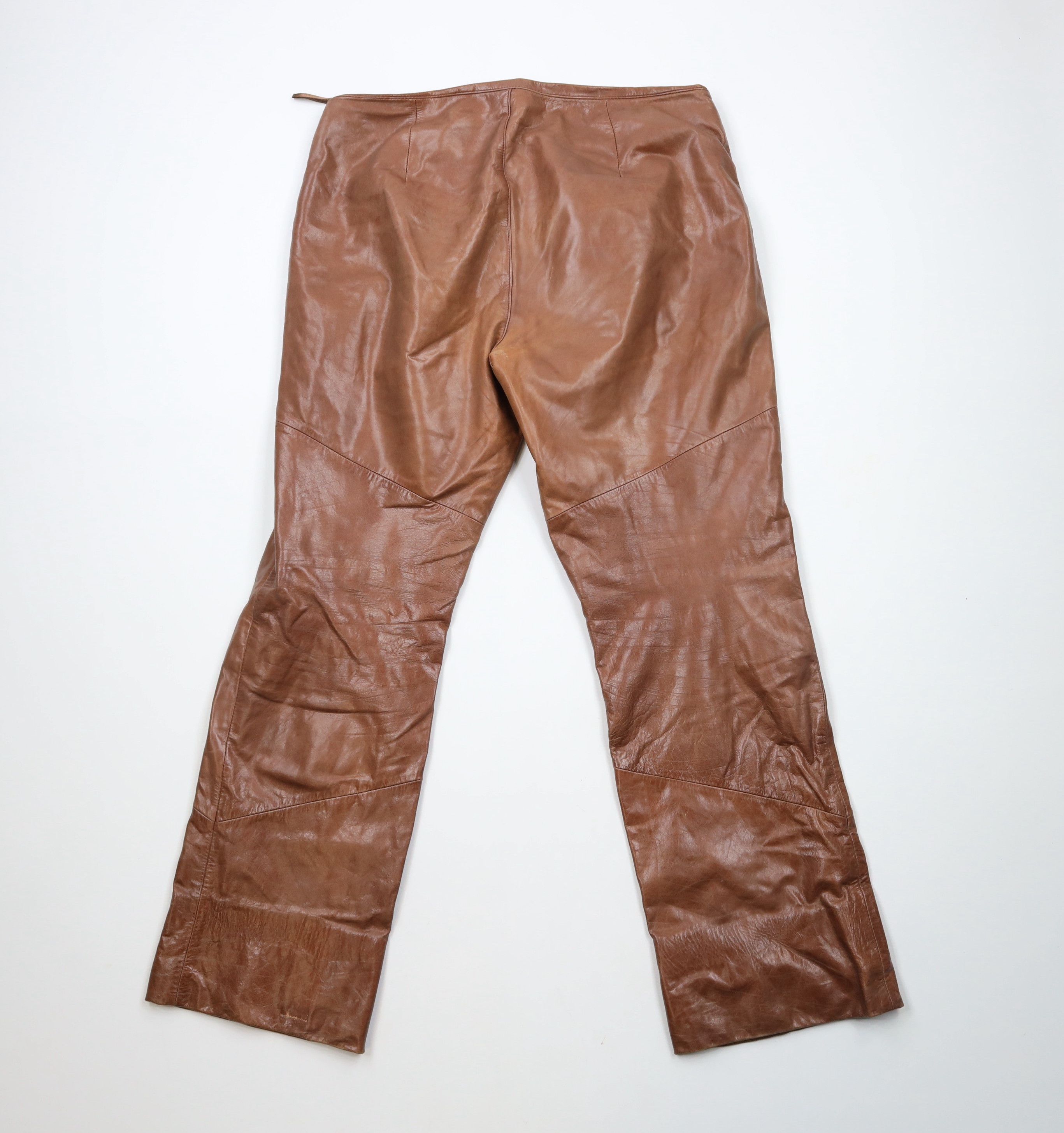 Vintage Vintage 90s Streetwear Pelle Leather Flared Pants Brown Size 36" / US 14 / IT 50 - 12 Thumbnail
