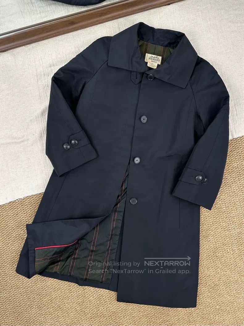 Hermes Hermes Silk Windproof Long Coat Trench Jacket, Black Size S / US 4 / IT 40 - 1 Thumbnail