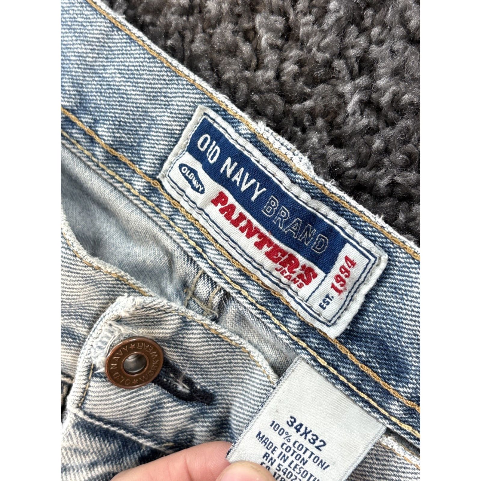Old Navy VINTAGE Old Navy Jeans Carpenter Distressed 34x30 Mens 90s Grunge Wide-Leg Blue Baggy, 34x30, Mens Size US 34 / EU 50 - 5 Thumbnail