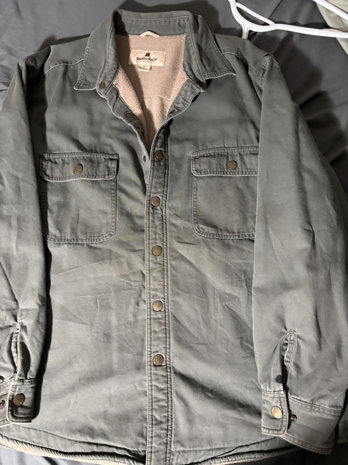 Woolrich Woolen Mills Woolrich Sherpa-Lined Canvas Jacket – Olive Green Size US XL / EU 56 / 4 - 1 Thumbnail