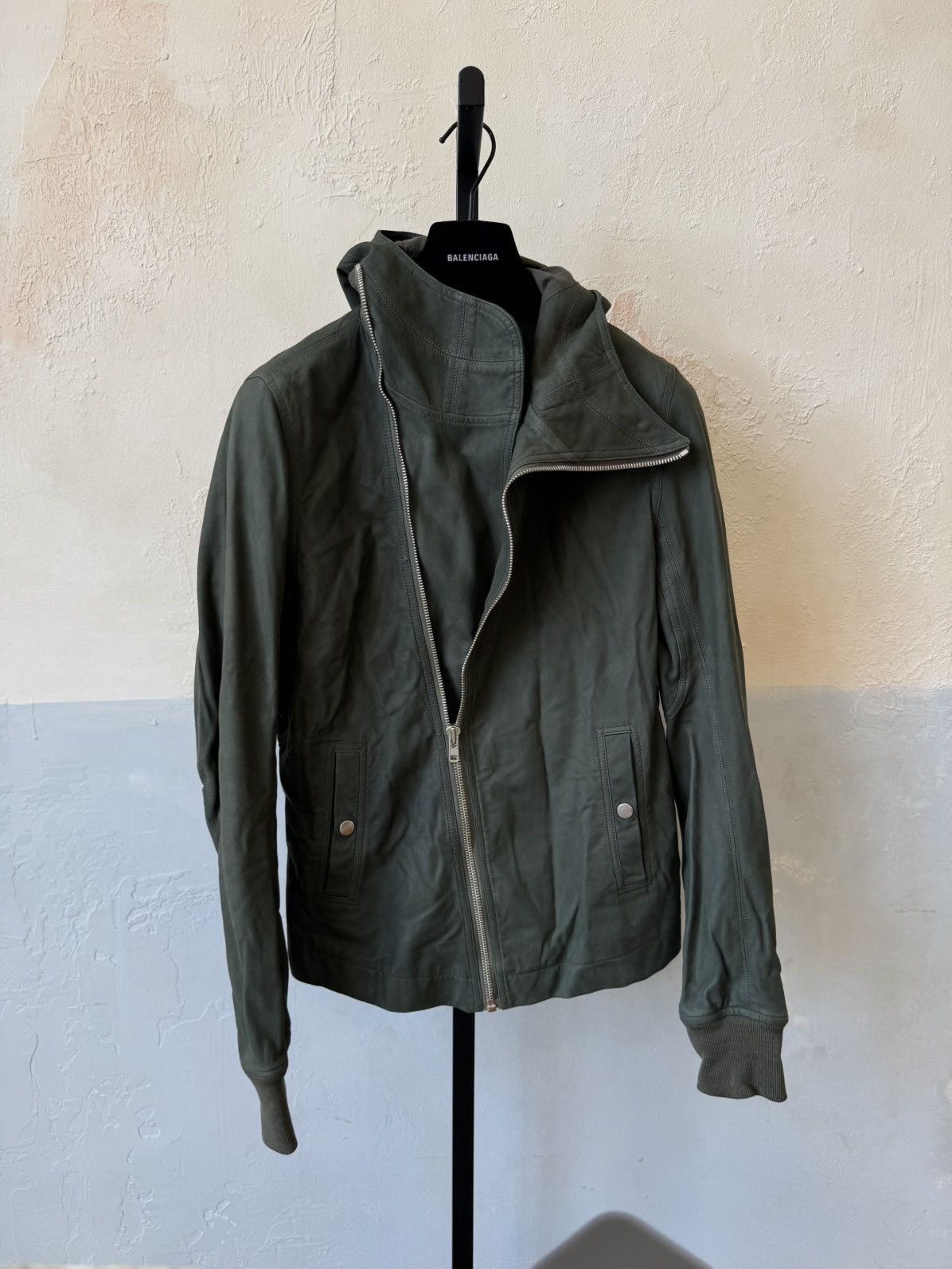 Rick Owens BULLET ASYMMETRICAL LAMBSKIN LEATHER HOODED JACKET BIKER Size US L / EU 52-54 / 3 - 1 Thumbnail