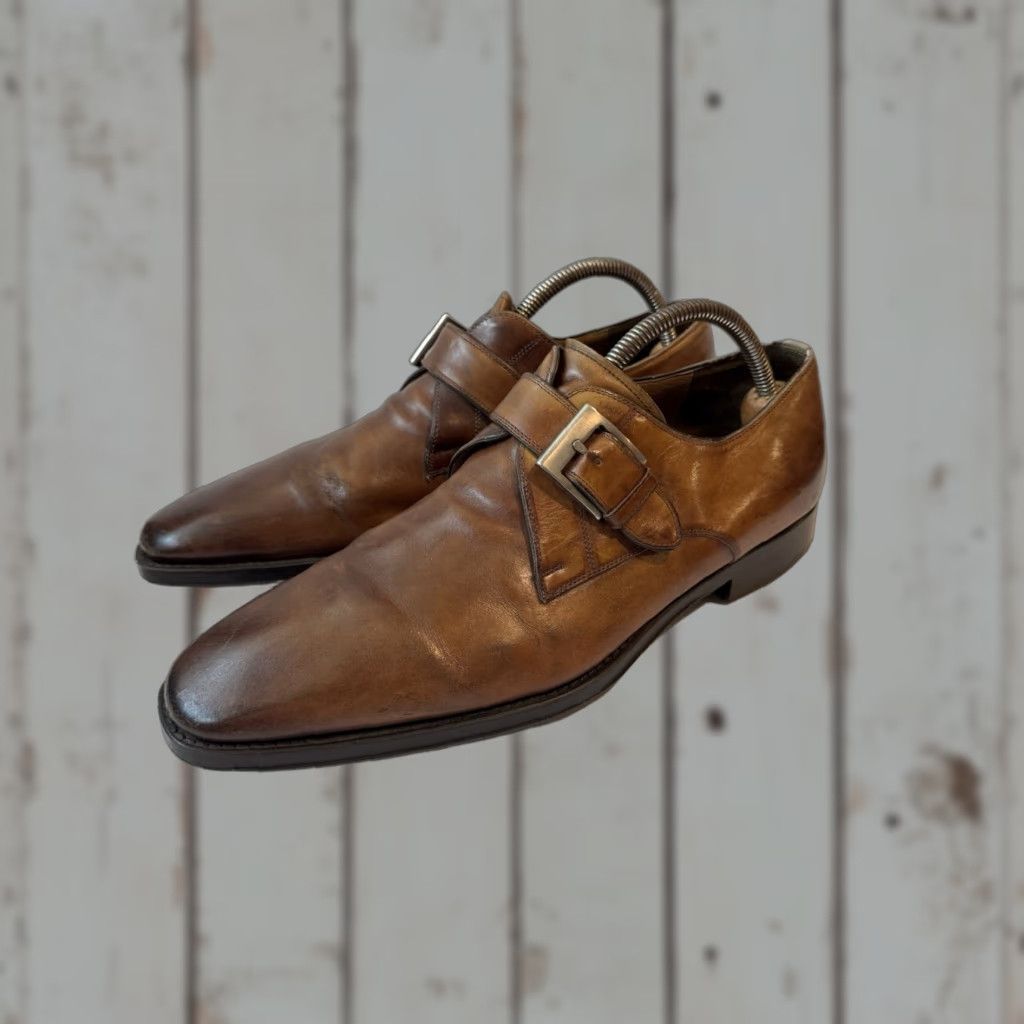 Magnanni Magnanni Marco 18398 Monk Strap Leather Loafers Cognac US 9.5 M Dress Men Shoes Size US 9 / EU 42 - 1 Thumbnail