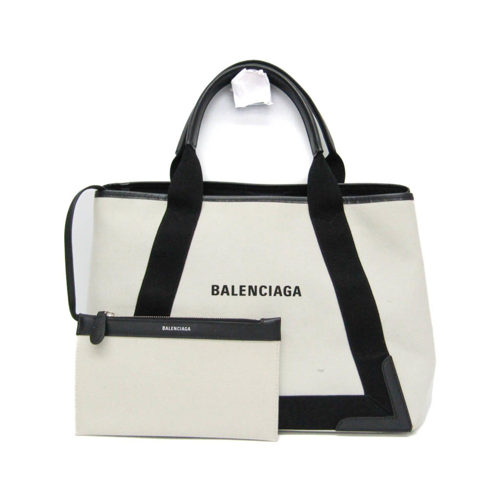 Balenciaga Balenciaga NAVY CABAS M 581292 Women's Leather,Canvas Tote Bag Black,Off-white Size ONE SIZE - 1 Thumbnail