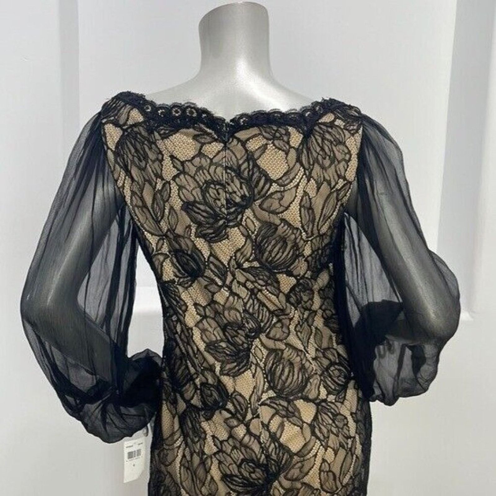Tadashi Shoji Tadashi Shoji Black Lace Sheath Dress Midi Long Sleeve 8 Size M / US 6-8 / IT 42-44 - 10 Thumbnail