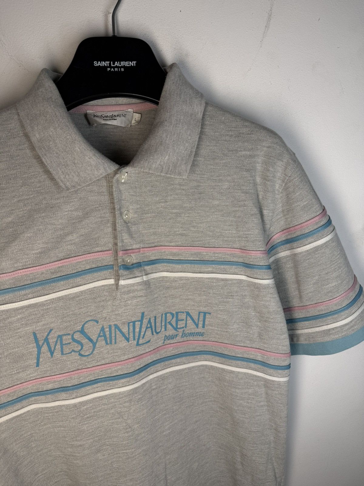 Yves Saint Laurent Grey YSL Polo Shirt Spell Out YSL Shirt YSL Tee Size US L / EU 52-54 / 3 - 1 Thumbnail