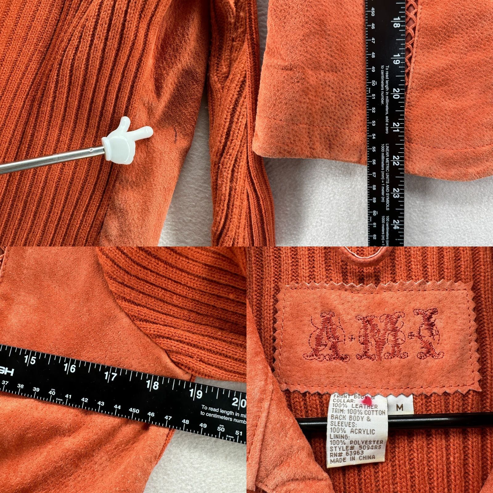 Vintage AMI Jacket Brown Women's M Leather Knitted Long Sleeve Collared Jacket Size M / US 6-8 / IT 42-44 - 8 Thumbnail