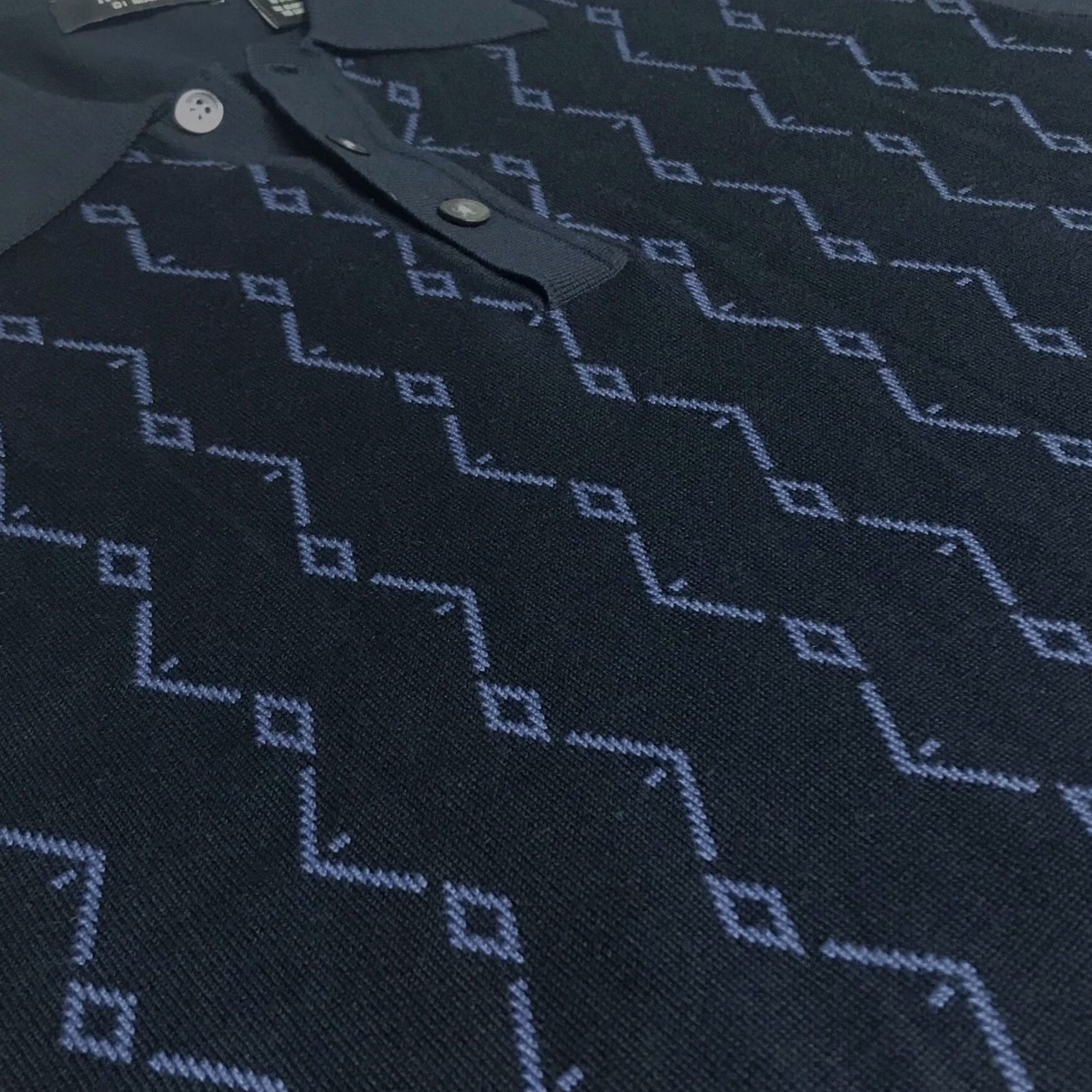 Vintage VTG Mondo Di Marco Men Navy Diamond Zigzag Silk Blend Knit Collared Sweater L Size US L / EU 52-54 / 3 - 4 Thumbnail