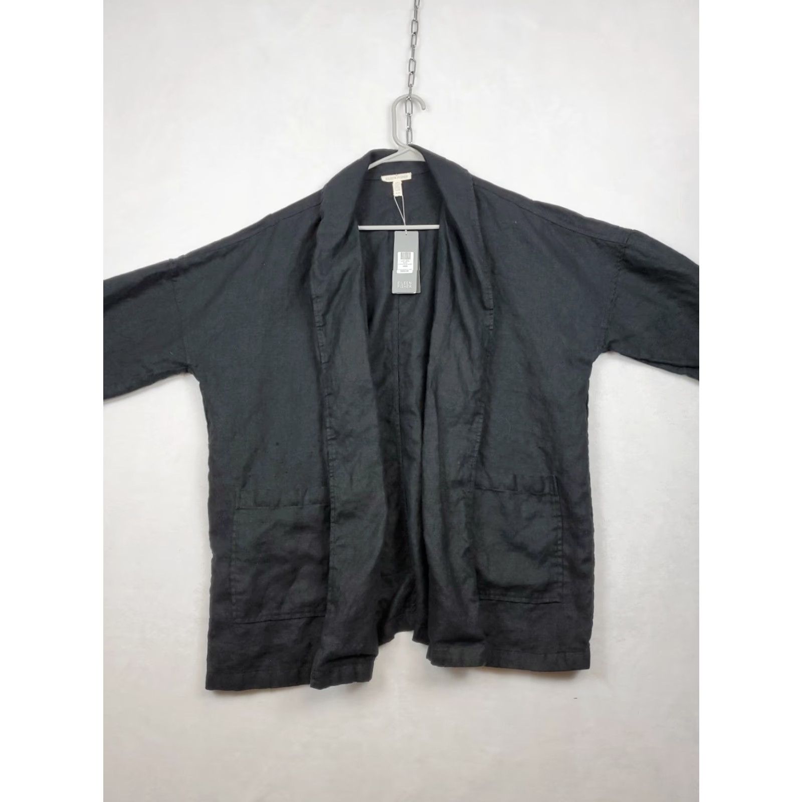 Eileen Fisher VINTAGE Eileen Fisher Blazer Women Black 100% Linen Open Front Single-Breasted Blazer Jacket Long Sleeve Size M / US 6-8 / IT 42-44 - 2 Thumbnail
