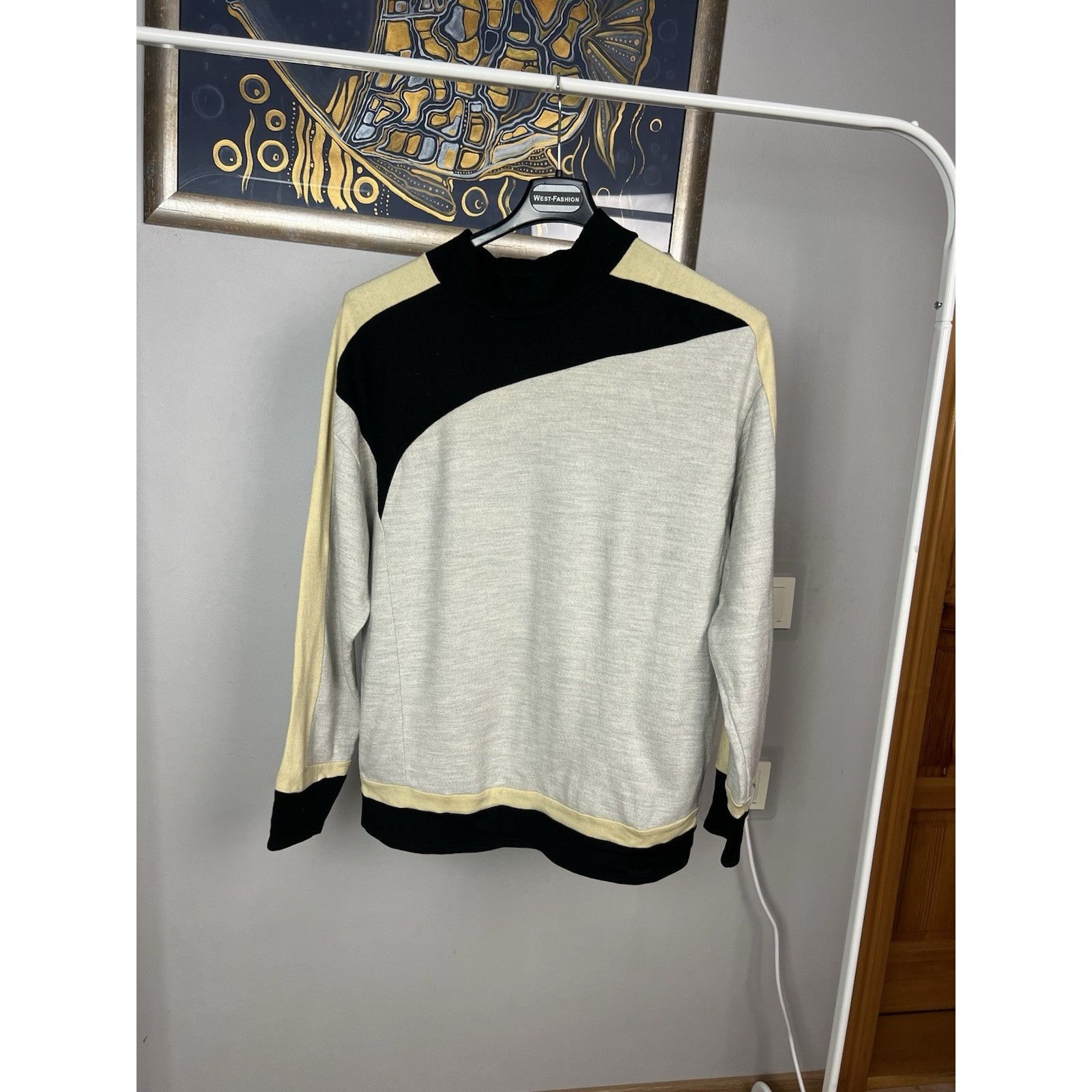 Helmut Lang Helmut Lang Women`s Beige Multicolor Wool High Neck Sweater Size L / US 10 / IT 46 - 4 Thumbnail