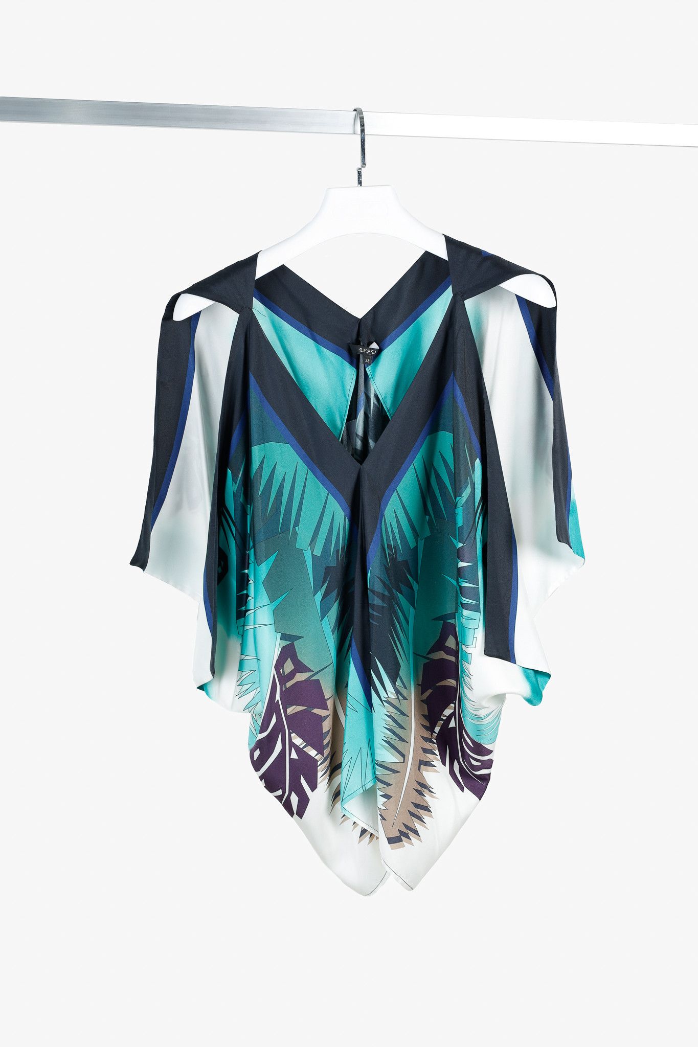 Gucci Gucci SS/09 Runway Teal Geometric Silk Scarf Top Size XS / US 0-2 / IT 36-38 - 1 Thumbnail
