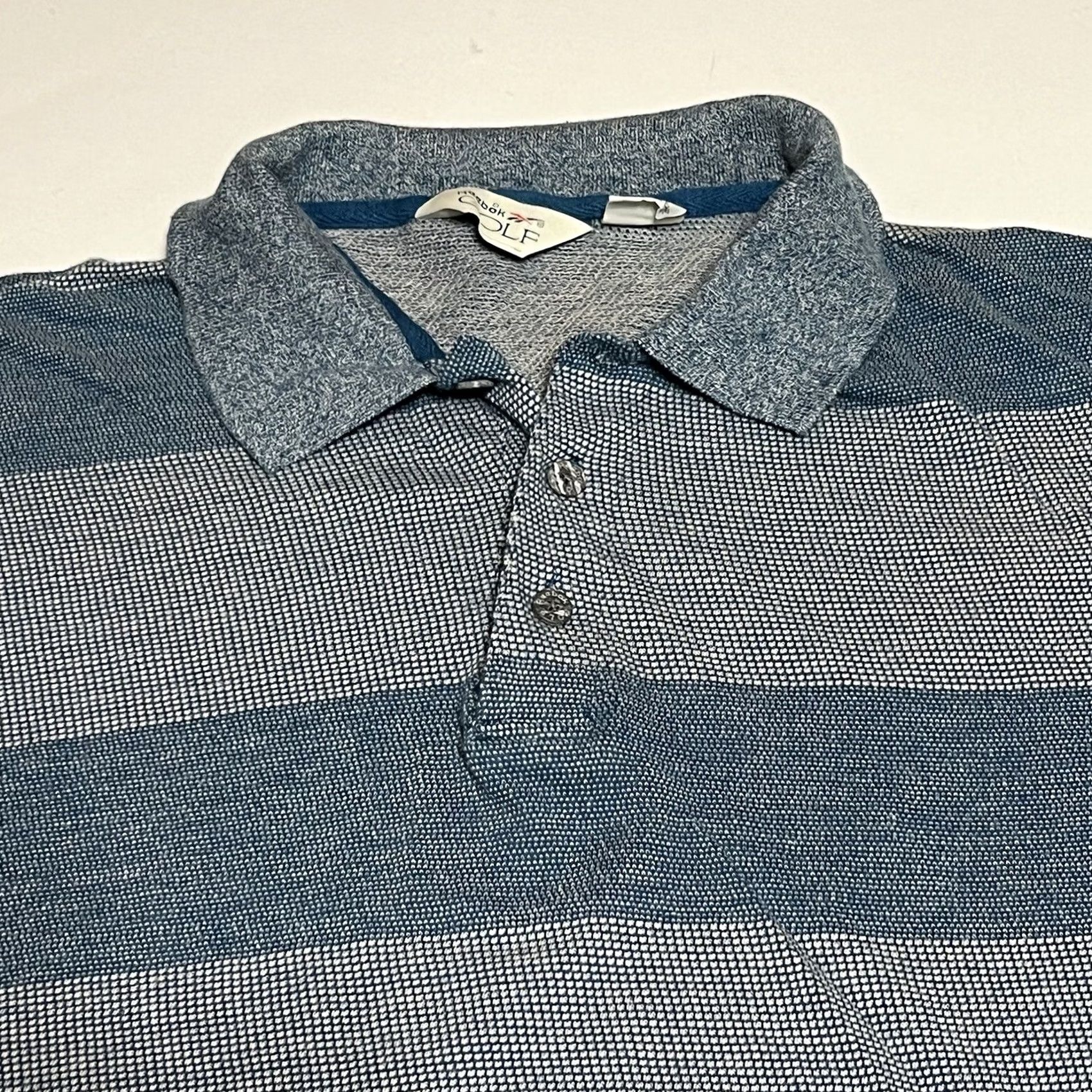 Reebok VINTAGE Reebok Golf Polo Shirt Blue 100% Cotton Striped L Men’s Large Polo Shirt Mens Golf 90s Classic Size US L / EU 52-54 / 3 - 2 Thumbnail