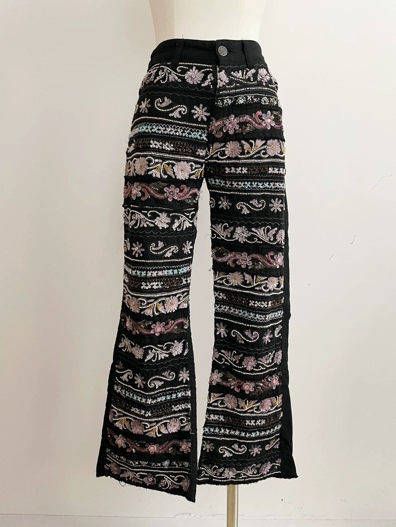 Junya Watanabe Junya Watanabe Embroidered Flared Pants-dmc Size US 26 / EU 42 - 1 Thumbnail