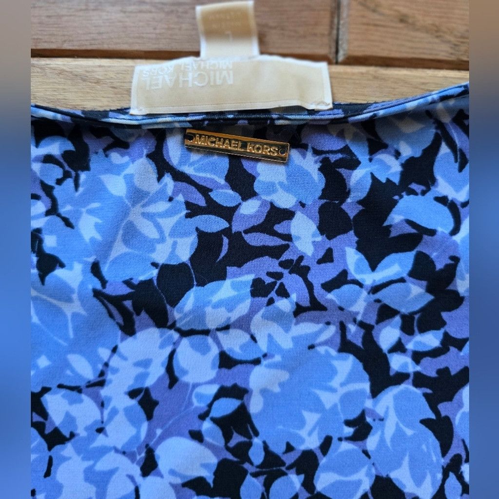 Michael Kors Michael Kors Floral Blue Women's Top With Side Tie Size L / US 10 / IT 46 - 5 Thumbnail
