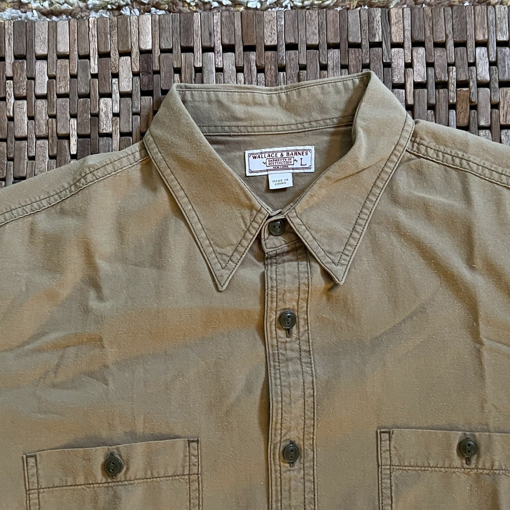 Wallace & Barnes J.Crew Large L Tan Brown Button Down Shirt Two Pocket Military Jacket Mens