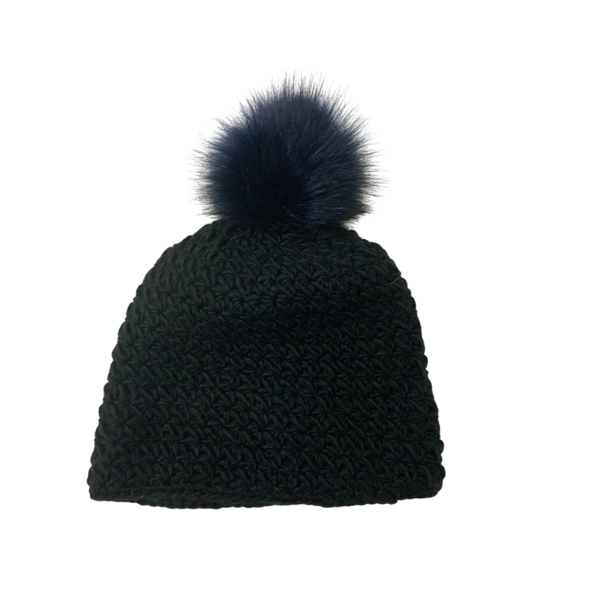 Other Surell Hand-Knit Black Beanie With Midnight Blue Faux Fox Fu Size ONE SIZE - 2 Thumbnail