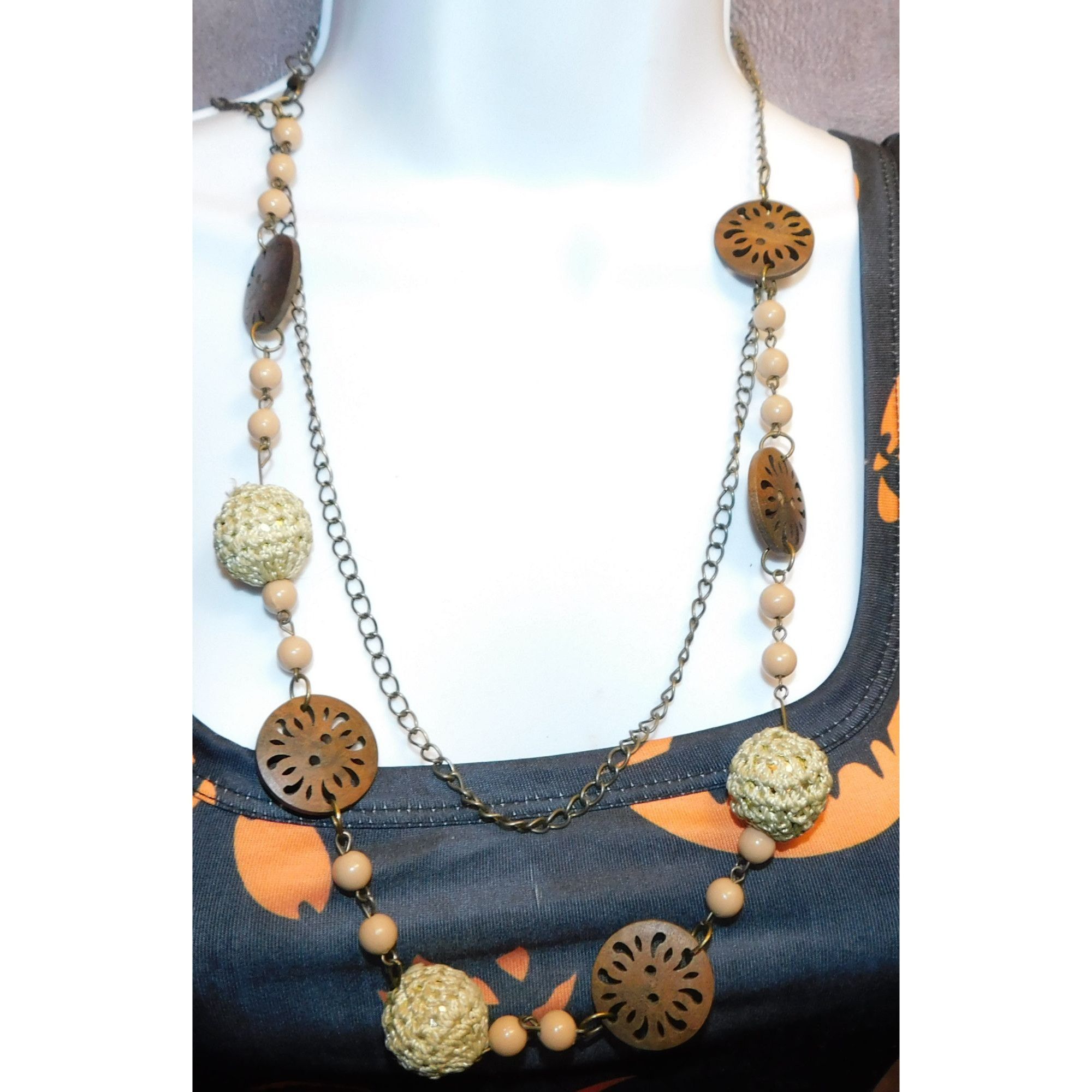 Other Vintage Wood And Crochet Beaded Necklace Size ONE SIZE - 1 Thumbnail